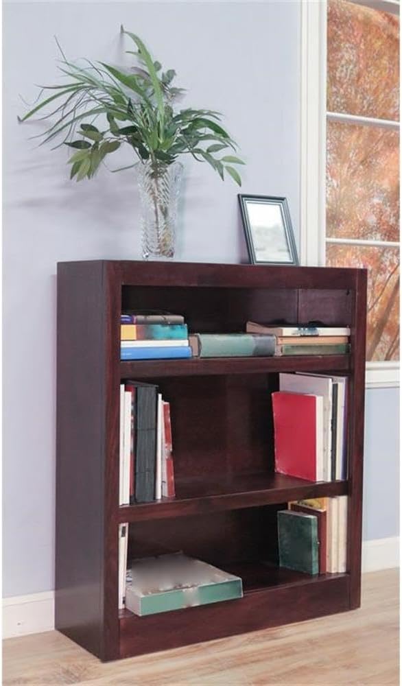 BOWERY HILL Traditional 36" Tall 3-Shelf Wood Bookcase in Cherry