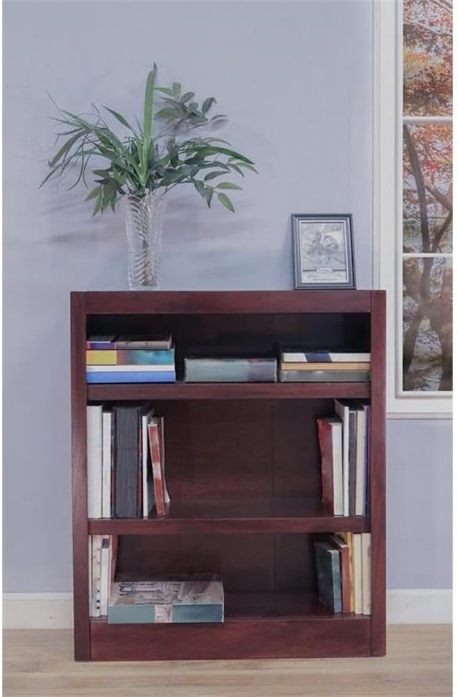 BOWERY HILL Traditional 36" Tall 3-Shelf Wood Bookcase in Cherry