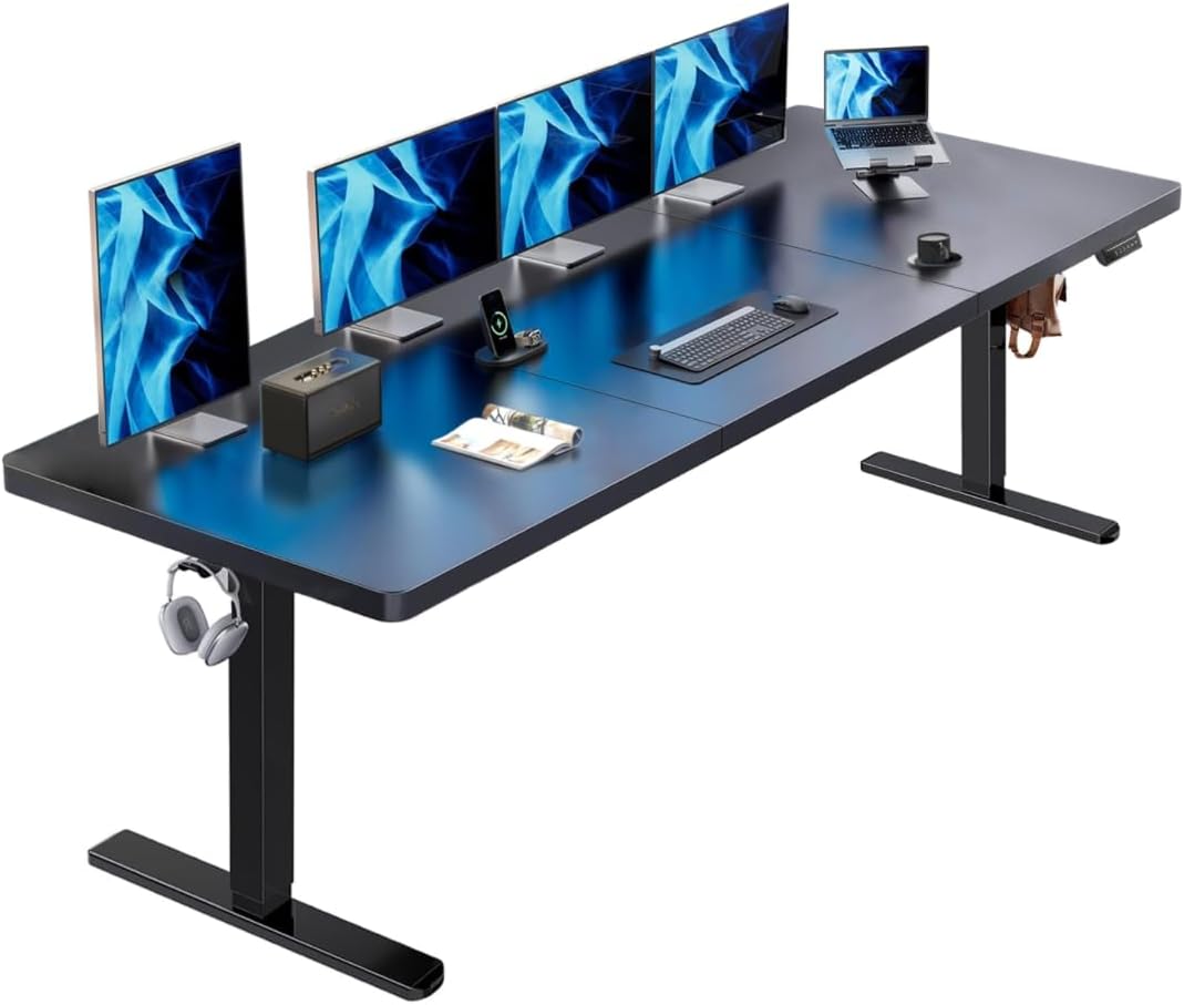 HUANUO 71 x 30 inch Electric Standing Desk, Powerful Brushless Motor Large Height Adjustable Table, 4 Memory Preset Sit Stand Up Desk, Home Office Computer Table with Thick T-Shaped Frame