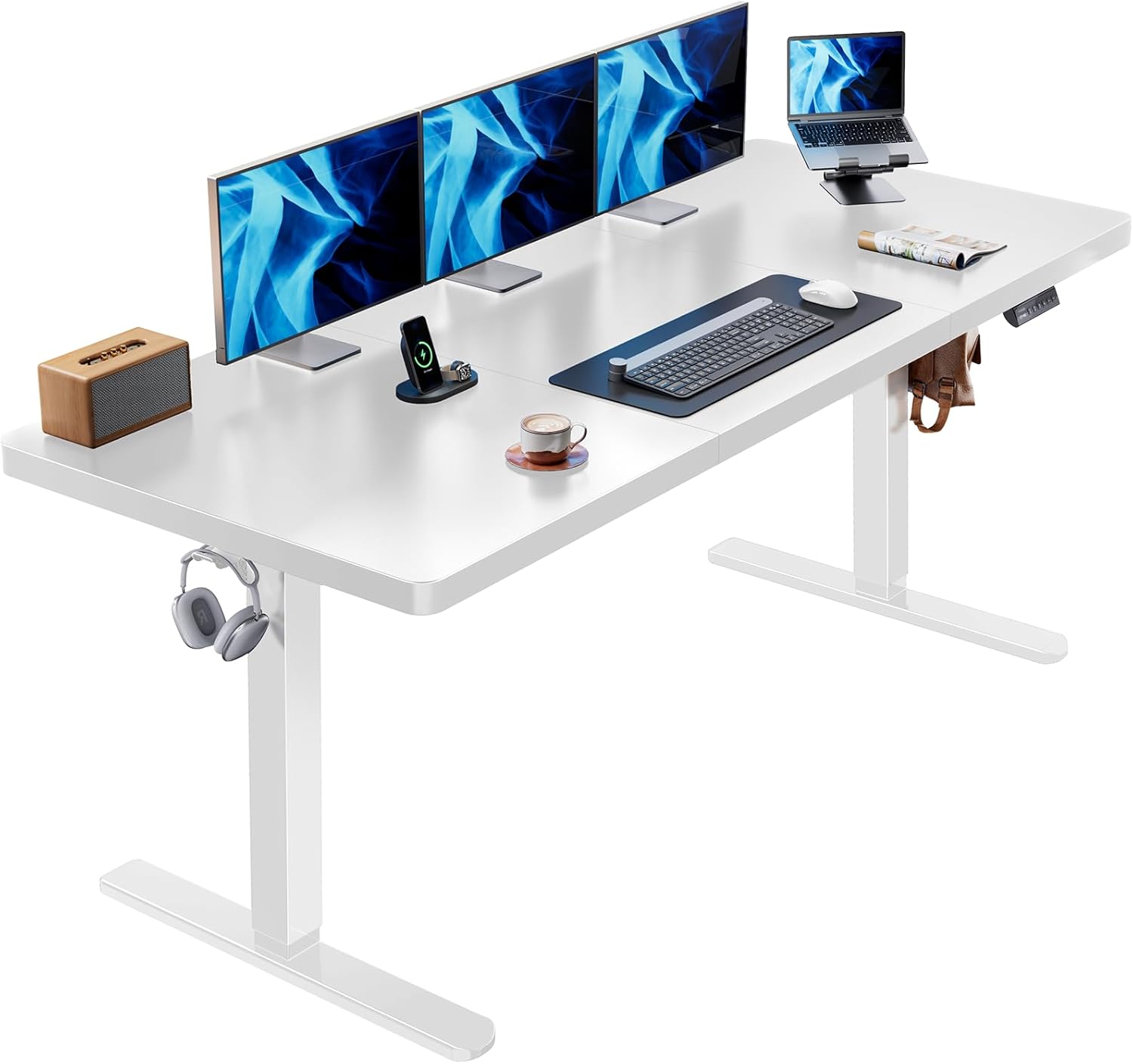 HUANUO 71 x 30 inch Electric Standing Desk, Powerful Brushless Motor Large Height Adjustable Table, 4 Memory Preset Sit Stand Up Desk, Home Office Computer Table with Thick T-Shaped Frame