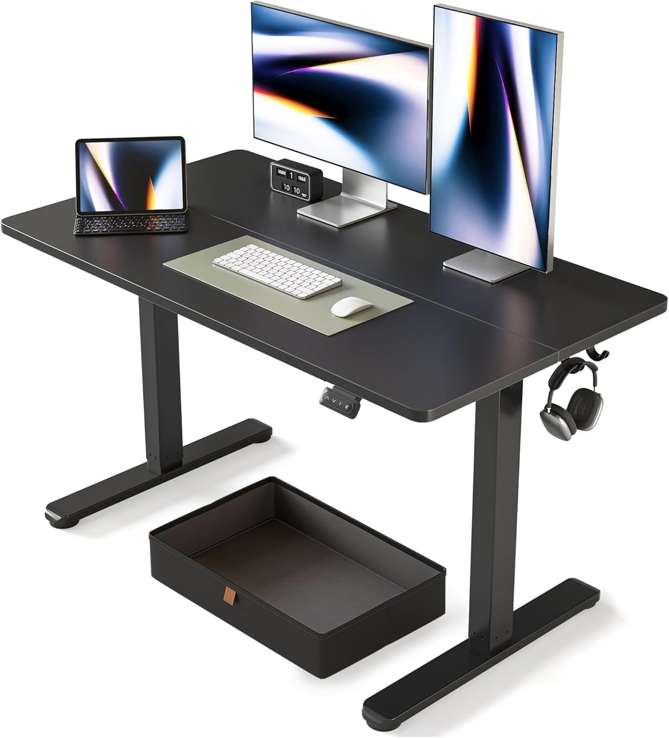 FEZIBO Standing Desk, 48 × 24 Inches Electric Height Adjustable, Sit and Stand Up, Computer Office Desk with Splice Board, White Frame/Maple TOP