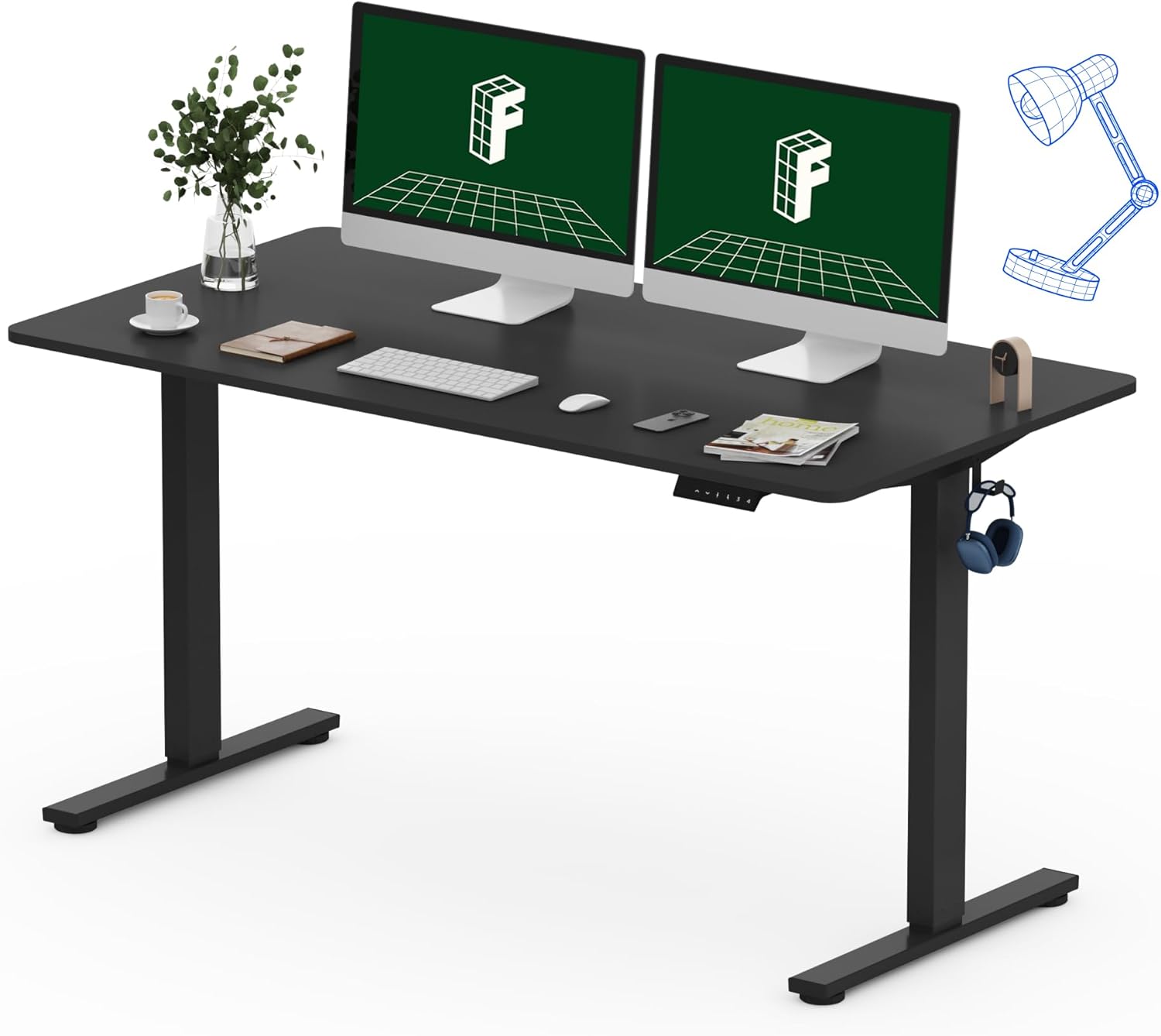 FLEXISPOT One-Piece Electric Standing Desk, 60 x 24 Inches Adjustable Desk with Seamless Desktop, Memory Controller Height Adjustment (Black Frame + Black Desktop, 2 Packages)