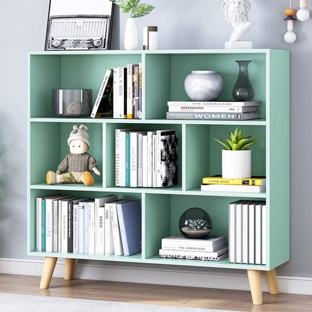 IOTXY Open Shelf Low Bookcase - Wooden 3-Tier Floor Standing Display Cabinet Organizer with Base, 10 Cubes Short Horizontal Bookshelf in Warm White