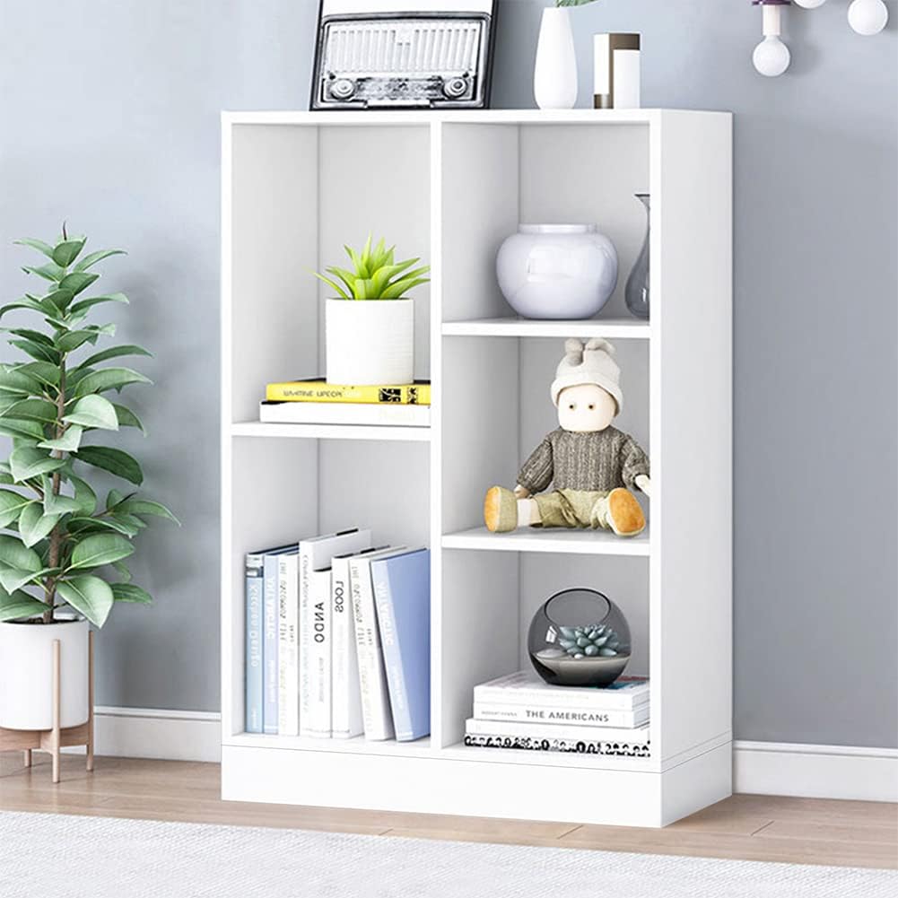 IOTXY Open Shelf Low Bookcase - Wooden 3-Tier Floor Standing Display Cabinet Organizer with Base, 10 Cubes Short Horizontal Bookshelf in Warm White