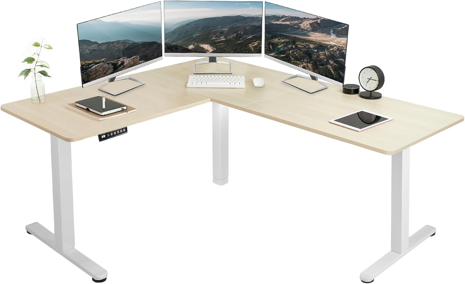 VIVO Electric Corner 63 x 55 inch L-Shaped Standing Desk, Memory Height Adjustment, Black Top Black Frame, DESK-E3CTB