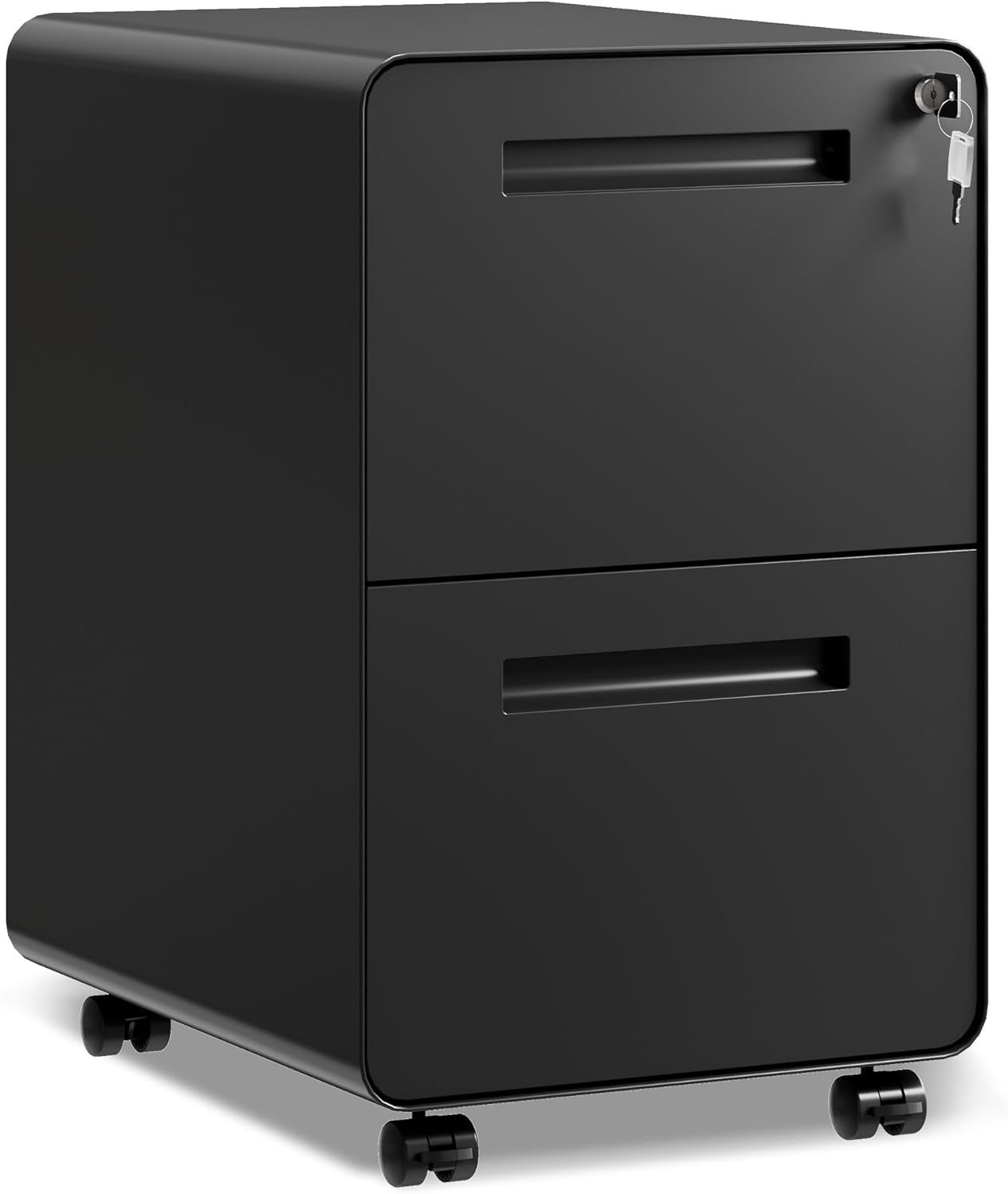 DEVAISE 2 Drawer Metal File Cabinet, Fully Assembled, Under Desk, Black, Lock, Fits Letter/Legal/A4 Size Files
