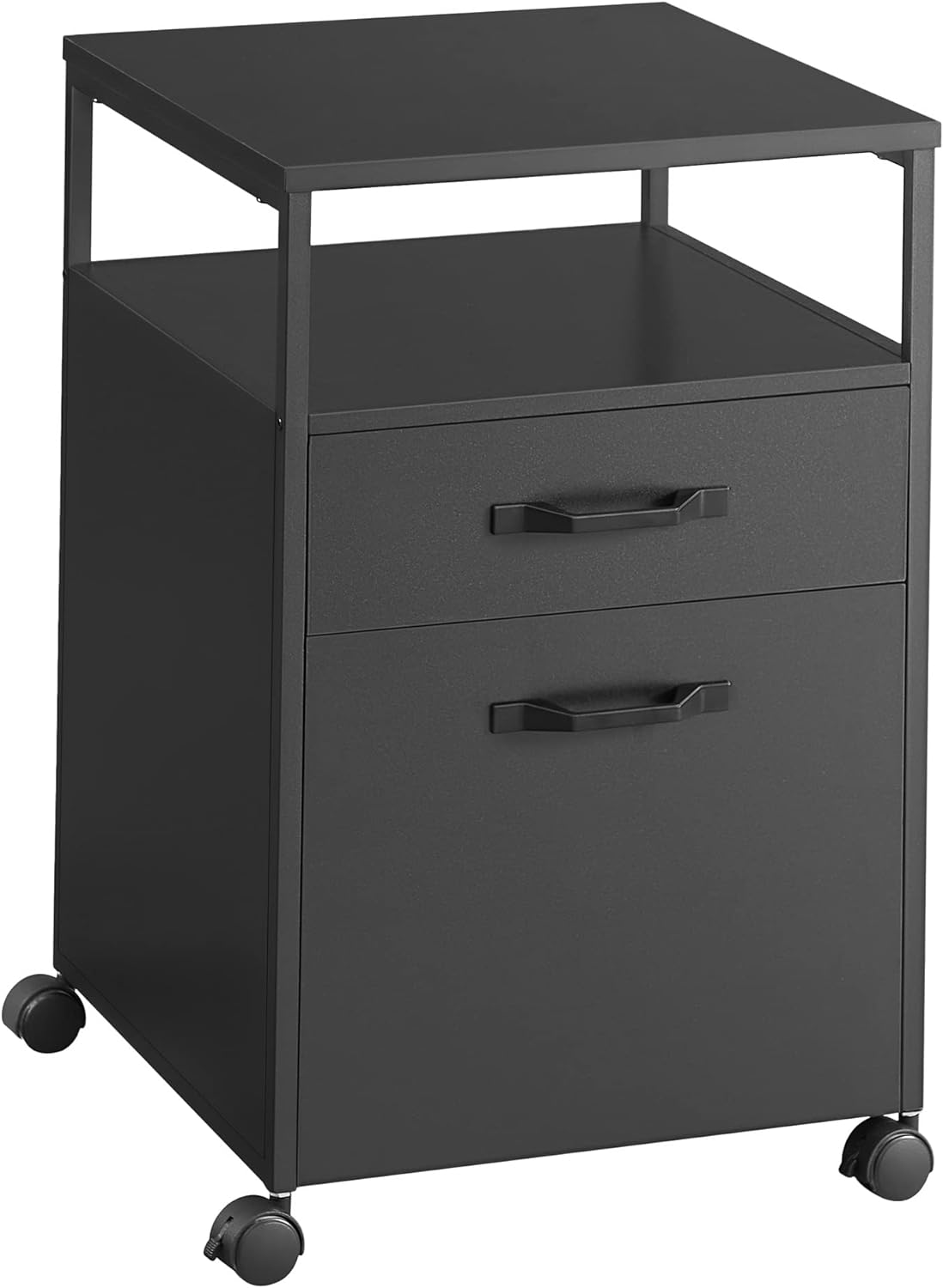 VASAGLE File Cabinet, Mobile Filing Cabinet with Wheels, 2 Lockable Drawers, Open Shelf, for A4, Letter Size, Hanging File Folders, Ink Black UOFC077B16