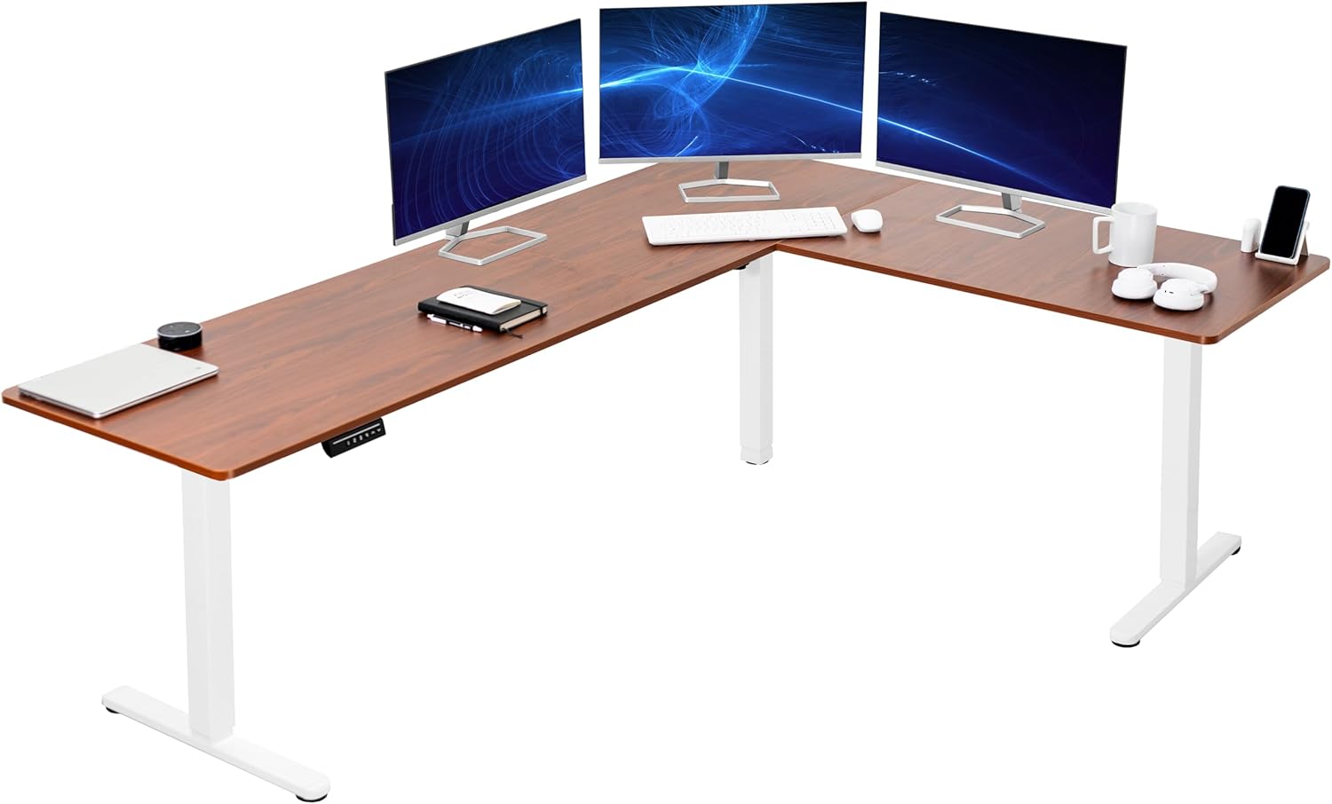 VIVO Electric Corner 63 x 55 inch L-Shaped Standing Desk, Memory Height Adjustment, Black Top Black Frame, DESK-E3CTB