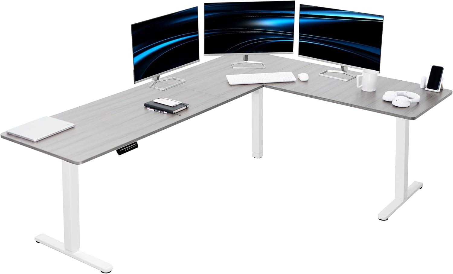 VIVO Electric Corner 63 x 55 inch L-Shaped Standing Desk, Memory Height Adjustment, Black Top Black Frame, DESK-E3CTB