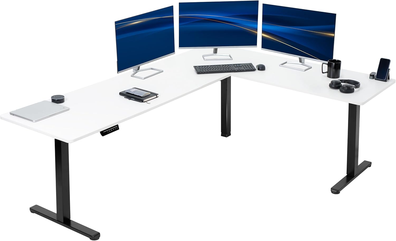 VIVO Electric Corner 63 x 55 inch L-Shaped Standing Desk, Memory Height Adjustment, Black Top Black Frame, DESK-E3CTB