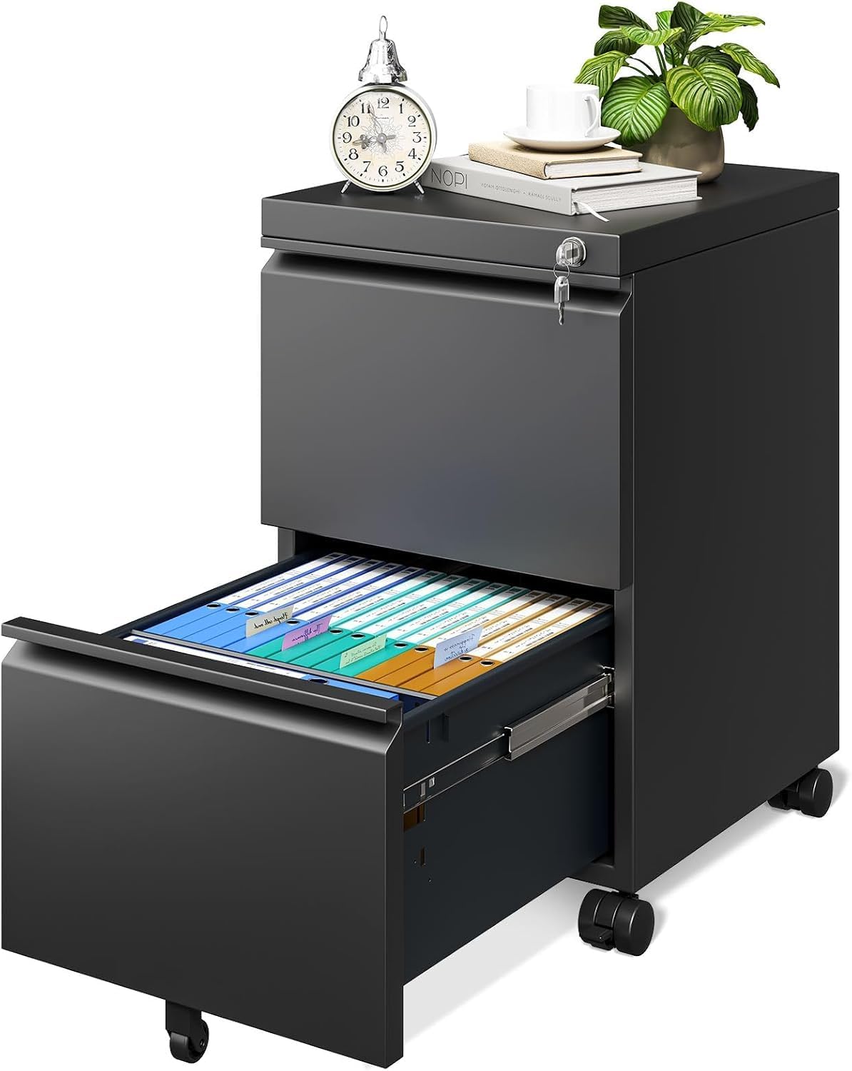 Mobile File Cabinet for Home Office, Lockable 3 Drawer Filing Cabinet with Wheels for A4-Size/Letter-Size/Legal-Size, Fully Assembled Except Casters, White