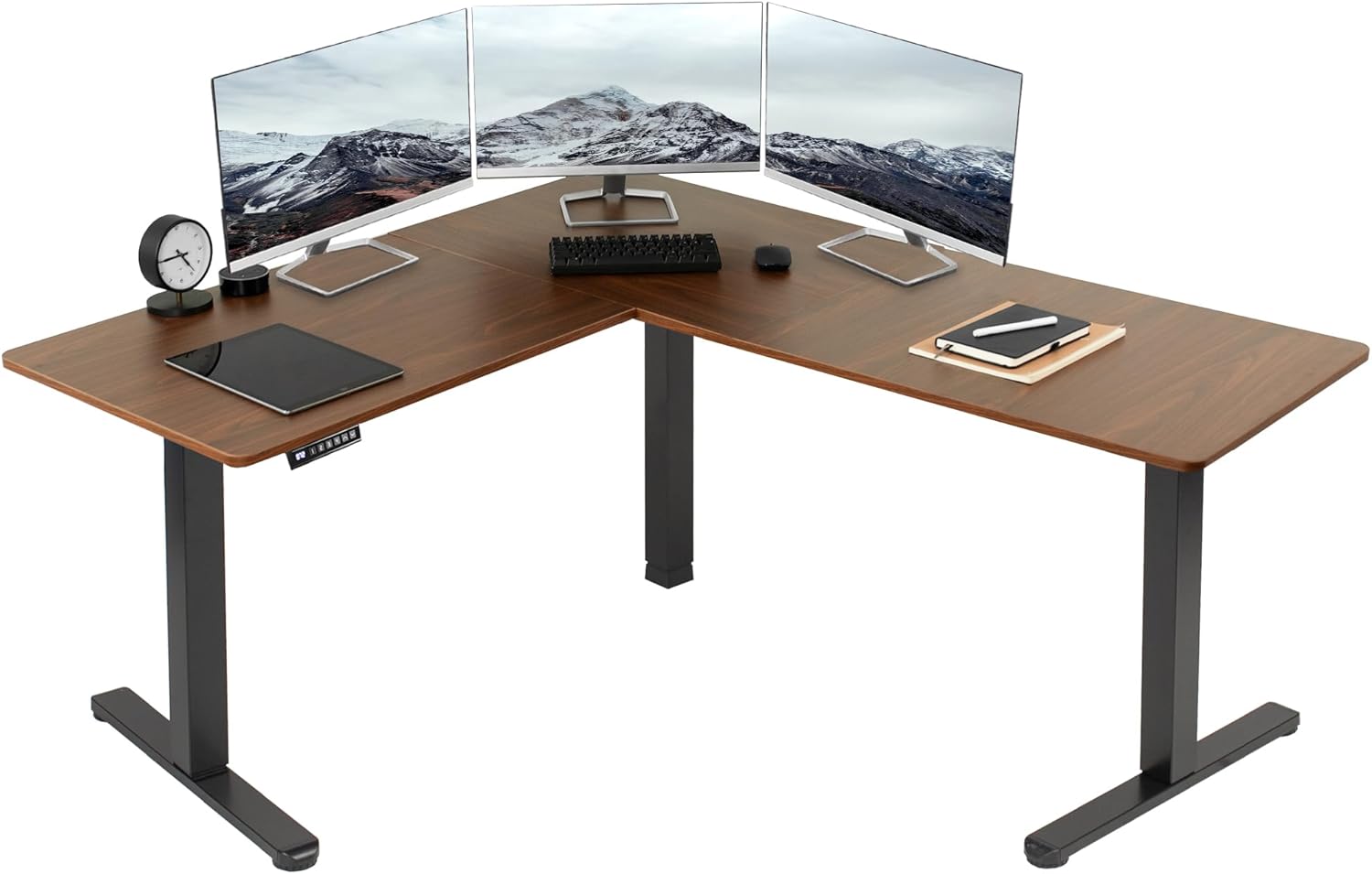 VIVO Electric Corner 63 x 55 inch L-Shaped Standing Desk, Memory Height Adjustment, Black Top Black Frame, DESK-E3CTB