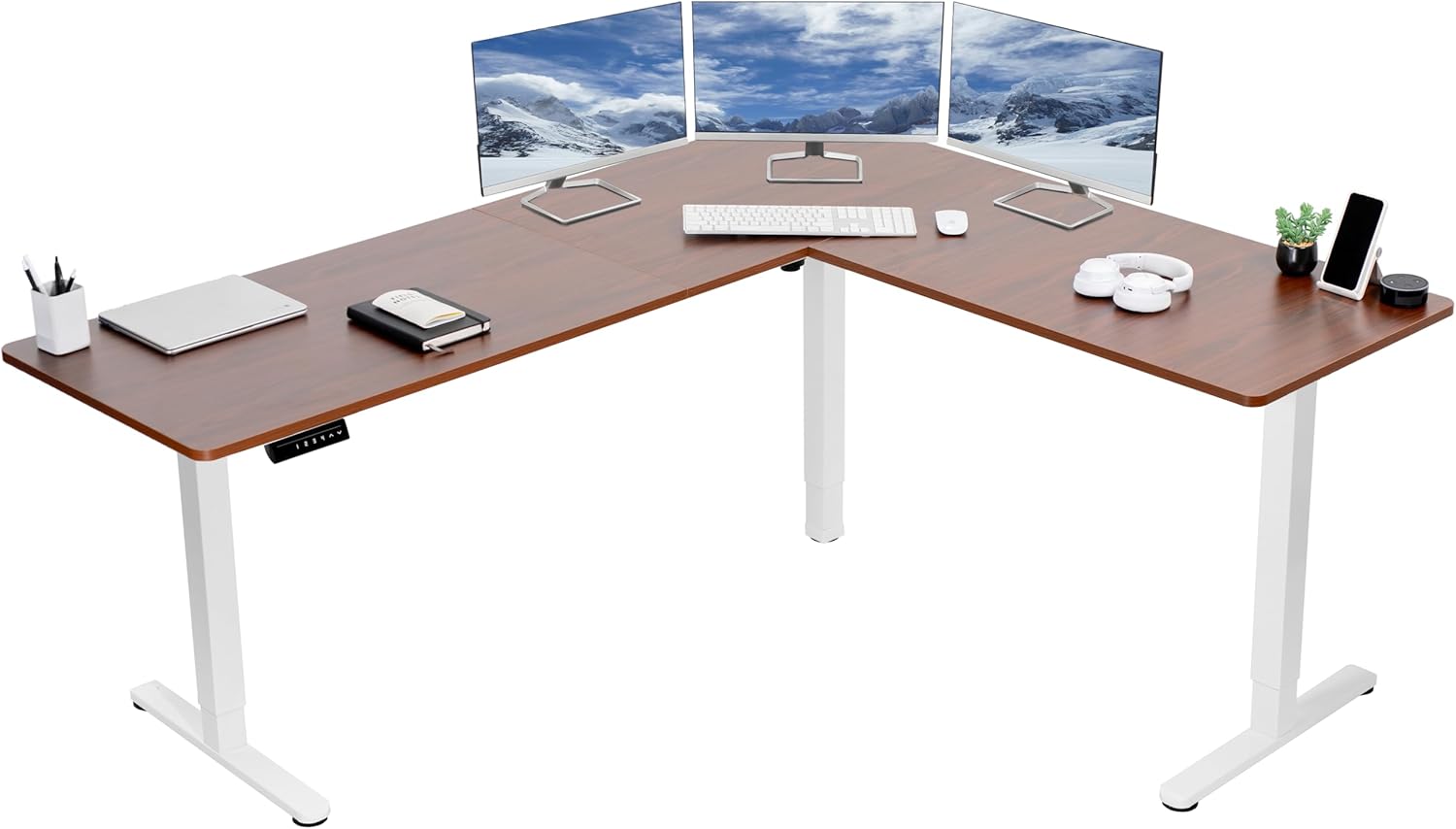 VIVO Electric Corner 63 x 55 inch L-Shaped Standing Desk, Memory Height Adjustment, Black Top Black Frame, DESK-E3CTB