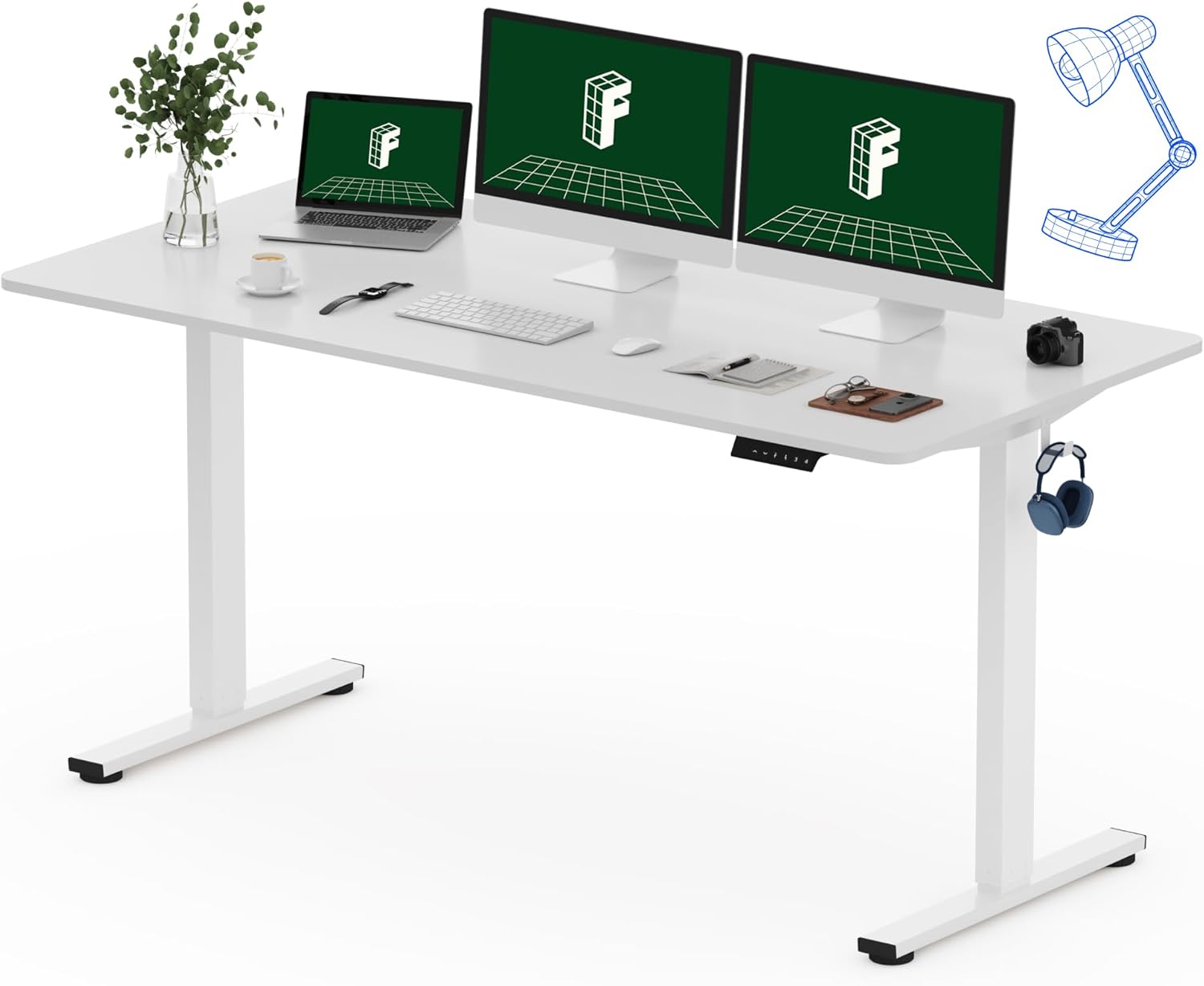 FLEXISPOT One-Piece Electric Standing Desk, 60 x 24 Inches Adjustable Desk with Seamless Desktop, Memory Controller Height Adjustment (Black Frame + Black Desktop, 2 Packages)
