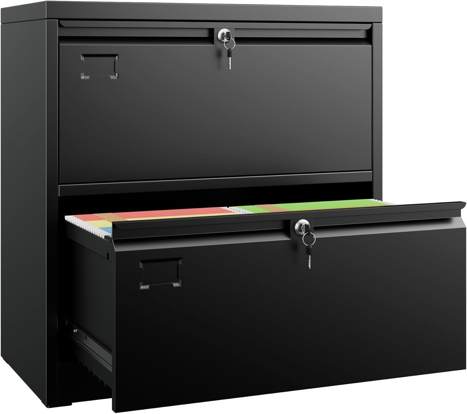 SUXXAN 4 Drawer File Cabinet, Metal Vertical Black Filing Cabinets with Locks Name Card Holder for Home Office, Assembly Required