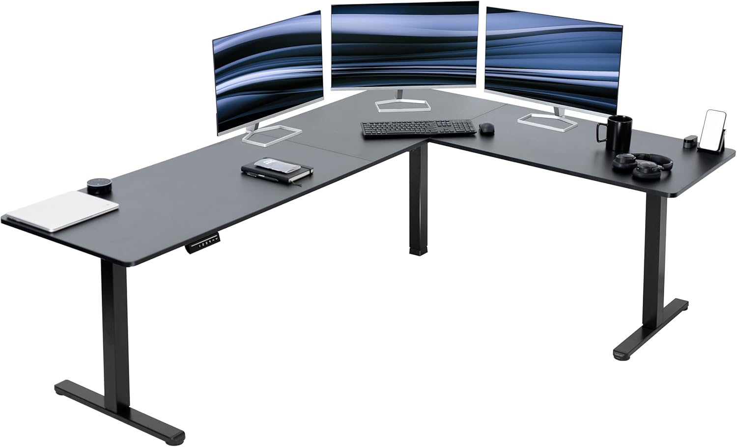 VIVO Electric Corner 63 x 55 inch L-Shaped Standing Desk, Memory Height Adjustment, Black Top Black Frame, DESK-E3CTB