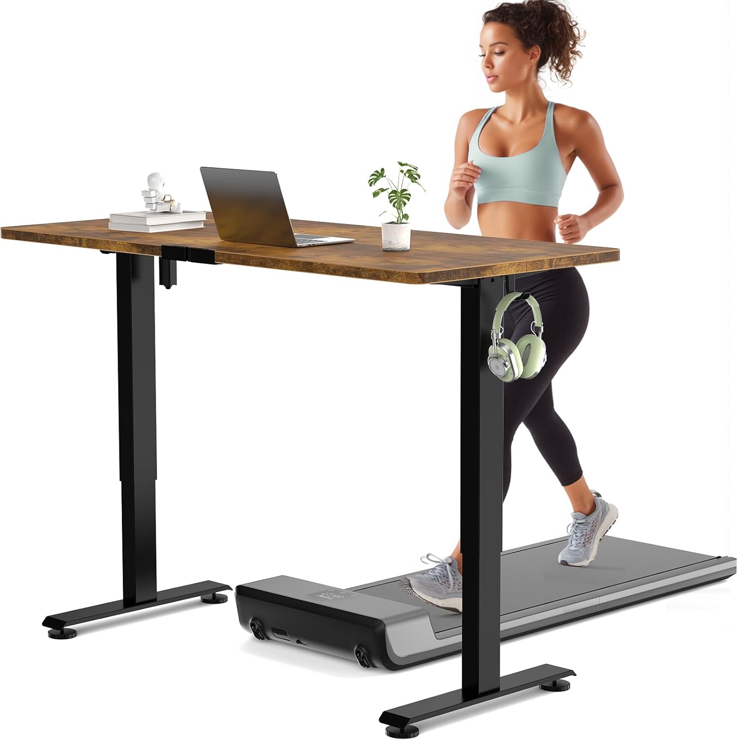 Veken 55 Inch Large Electric Standing Desk,Sit to Stand Up, Heights Adjustable, Work Home Office Computer Table for Study, Walking Pad, Writing, and Games, Wooden Desktop Desks, White