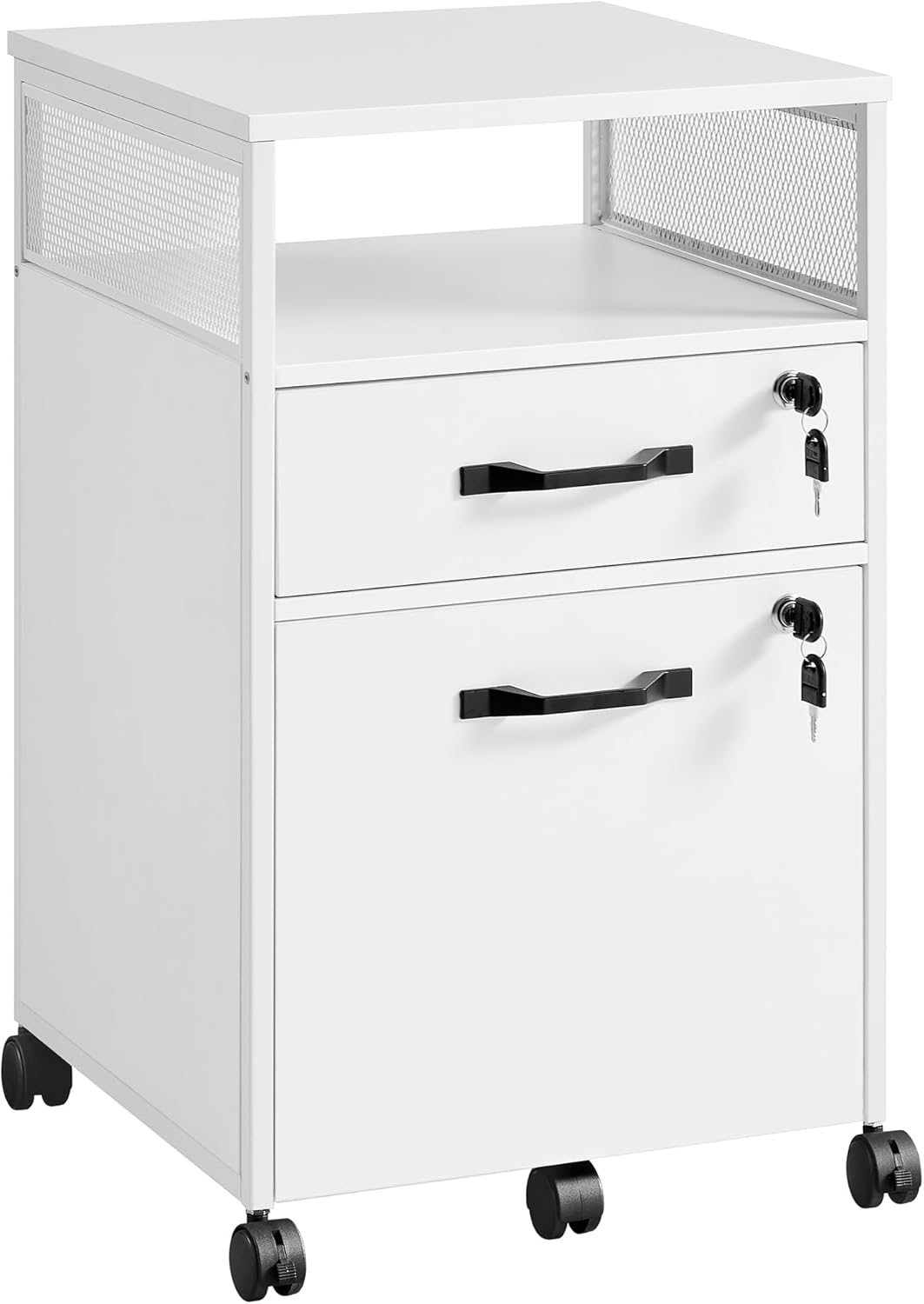 VASAGLE File Cabinet, Mobile Filing Cabinet with Wheels, 2 Lockable Drawers, Open Shelf, for A4, Letter Size, Hanging File Folders, Ink Black UOFC077B16