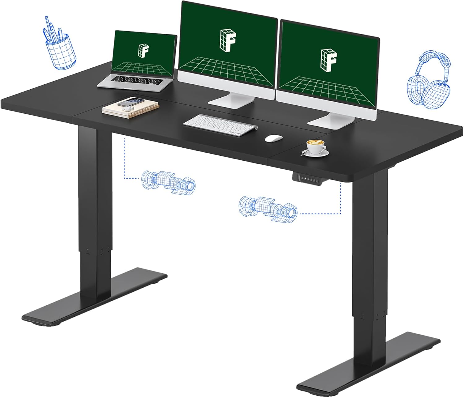 FLEXISPOT One-Piece Electric Standing Desk, 60 x 24 Inches Adjustable Desk with Seamless Desktop, Memory Controller Height Adjustment (Black Frame + Black Desktop, 2 Packages)