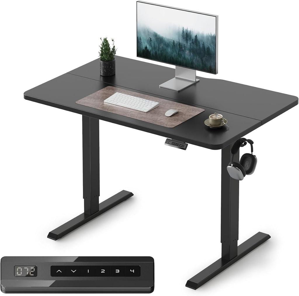 FEZIBO Standing Desk, 48 × 24 Inches Electric Height Adjustable, Sit and Stand Up, Computer Office Desk with Splice Board, White Frame/Maple TOP