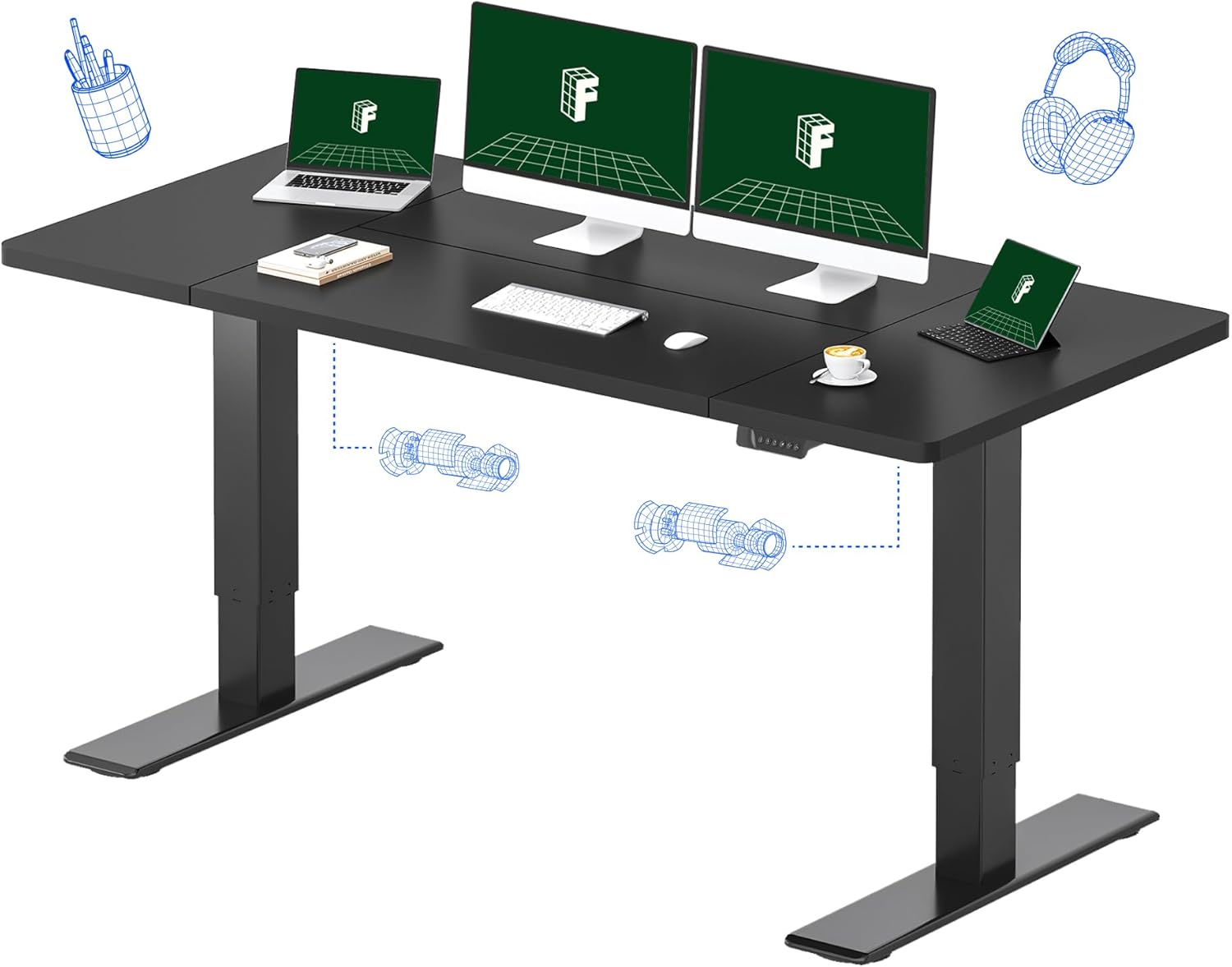FLEXISPOT One-Piece Electric Standing Desk, 60 x 24 Inches Adjustable Desk with Seamless Desktop, Memory Controller Height Adjustment (Black Frame + Black Desktop, 2 Packages)