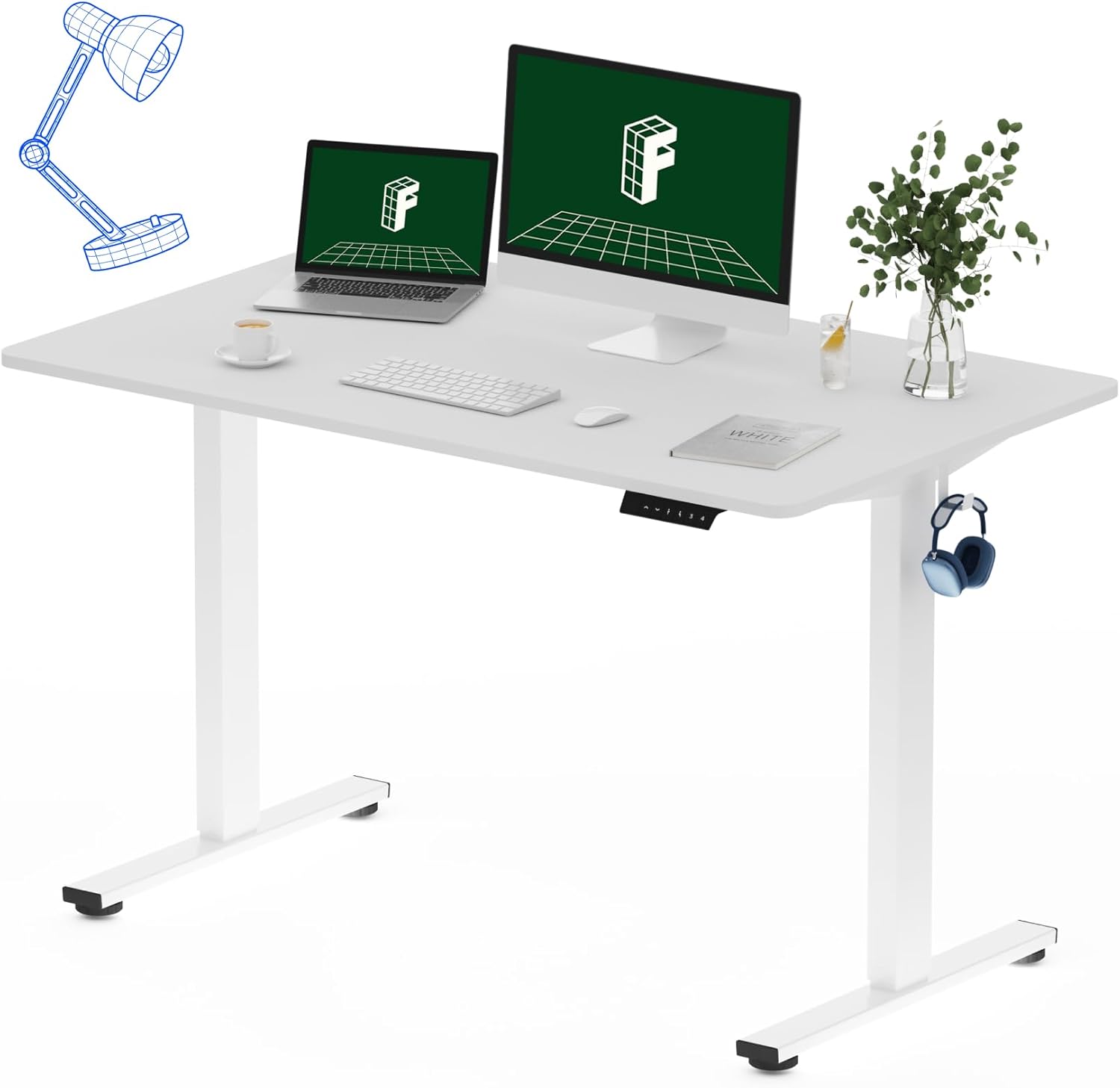 FLEXISPOT One-Piece Electric Standing Desk, 60 x 24 Inches Adjustable Desk with Seamless Desktop, Memory Controller Height Adjustment (Black Frame + Black Desktop, 2 Packages)