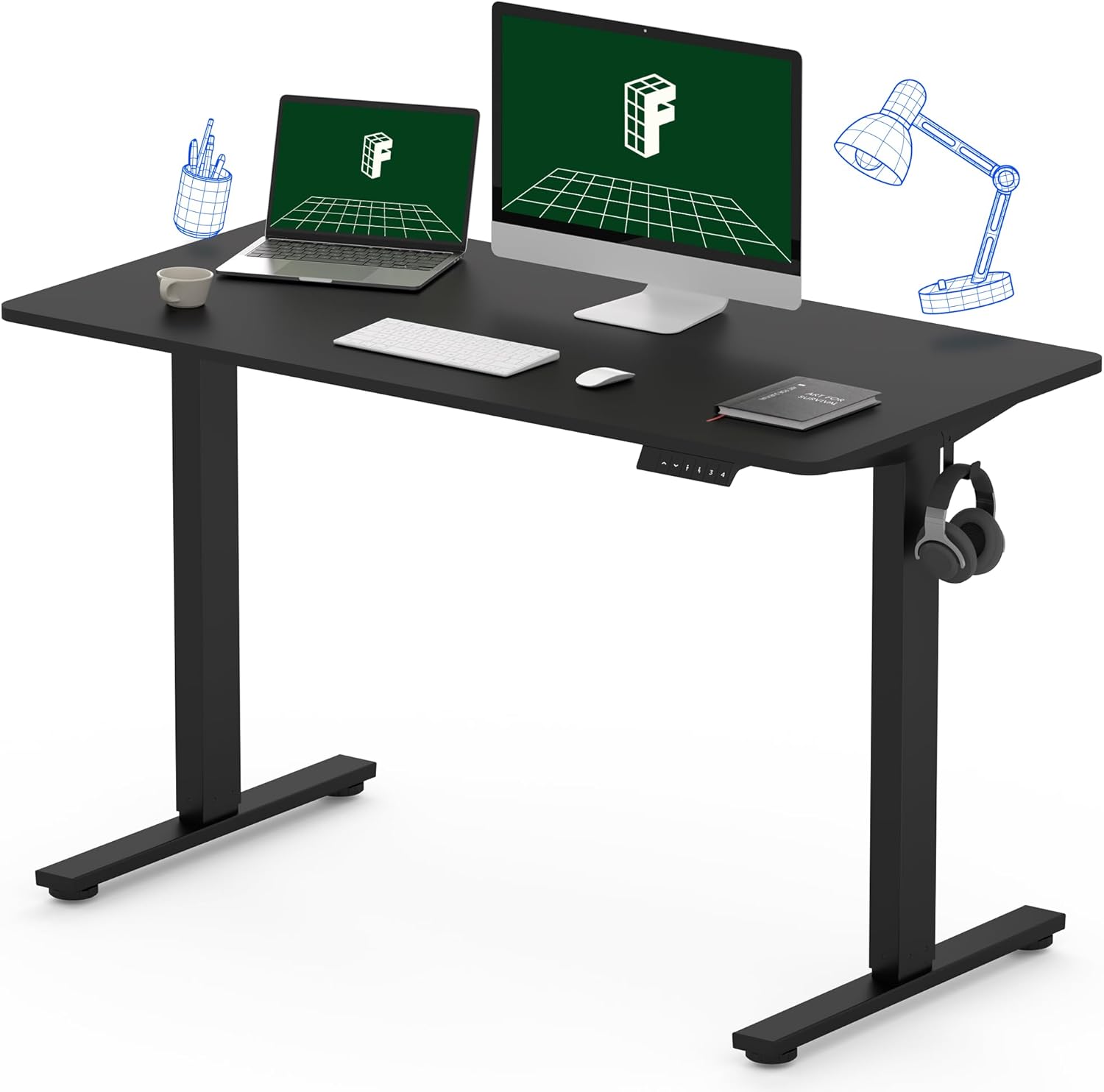 FLEXISPOT One-Piece Electric Standing Desk, 60 x 24 Inches Adjustable Desk with Seamless Desktop, Memory Controller Height Adjustment (Black Frame + Black Desktop, 2 Packages)