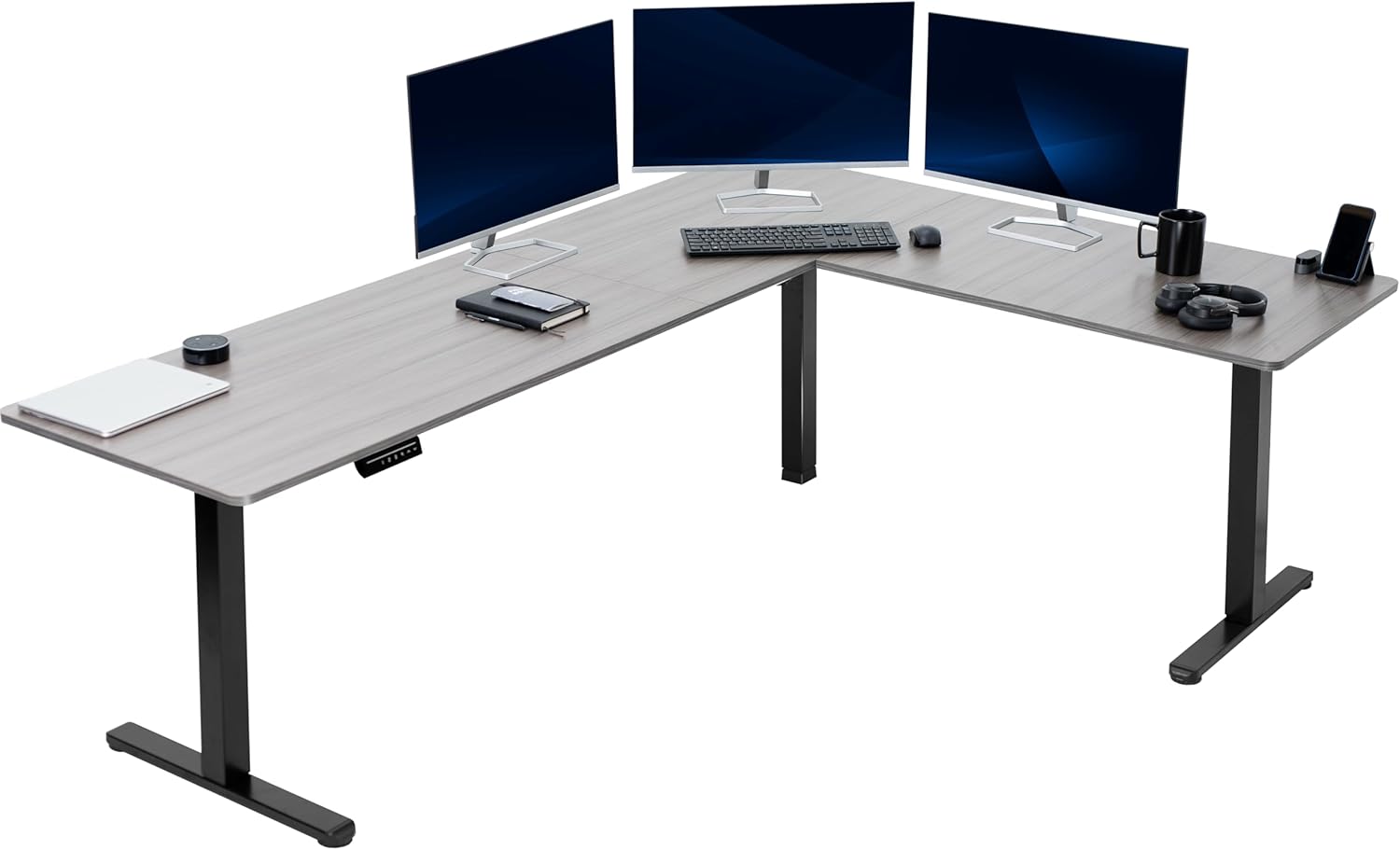 VIVO Electric Corner 63 x 55 inch L-Shaped Standing Desk, Memory Height Adjustment, Black Top Black Frame, DESK-E3CTB
