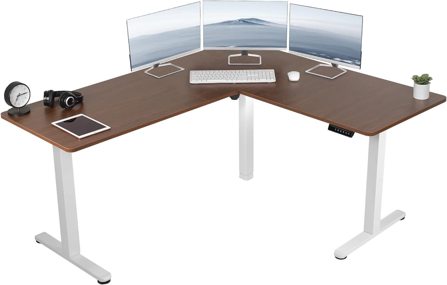 VIVO Electric Corner 63 x 55 inch L-Shaped Standing Desk, Memory Height Adjustment, Black Top Black Frame, DESK-E3CTB