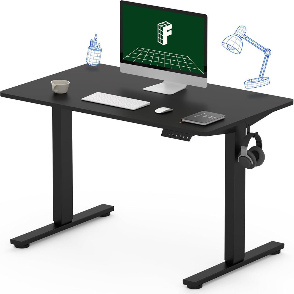 FLEXISPOT One-Piece Electric Standing Desk, 60 x 24 Inches Adjustable Desk with Seamless Desktop, Memory Controller Height Adjustment (Black Frame + Black Desktop, 2 Packages)