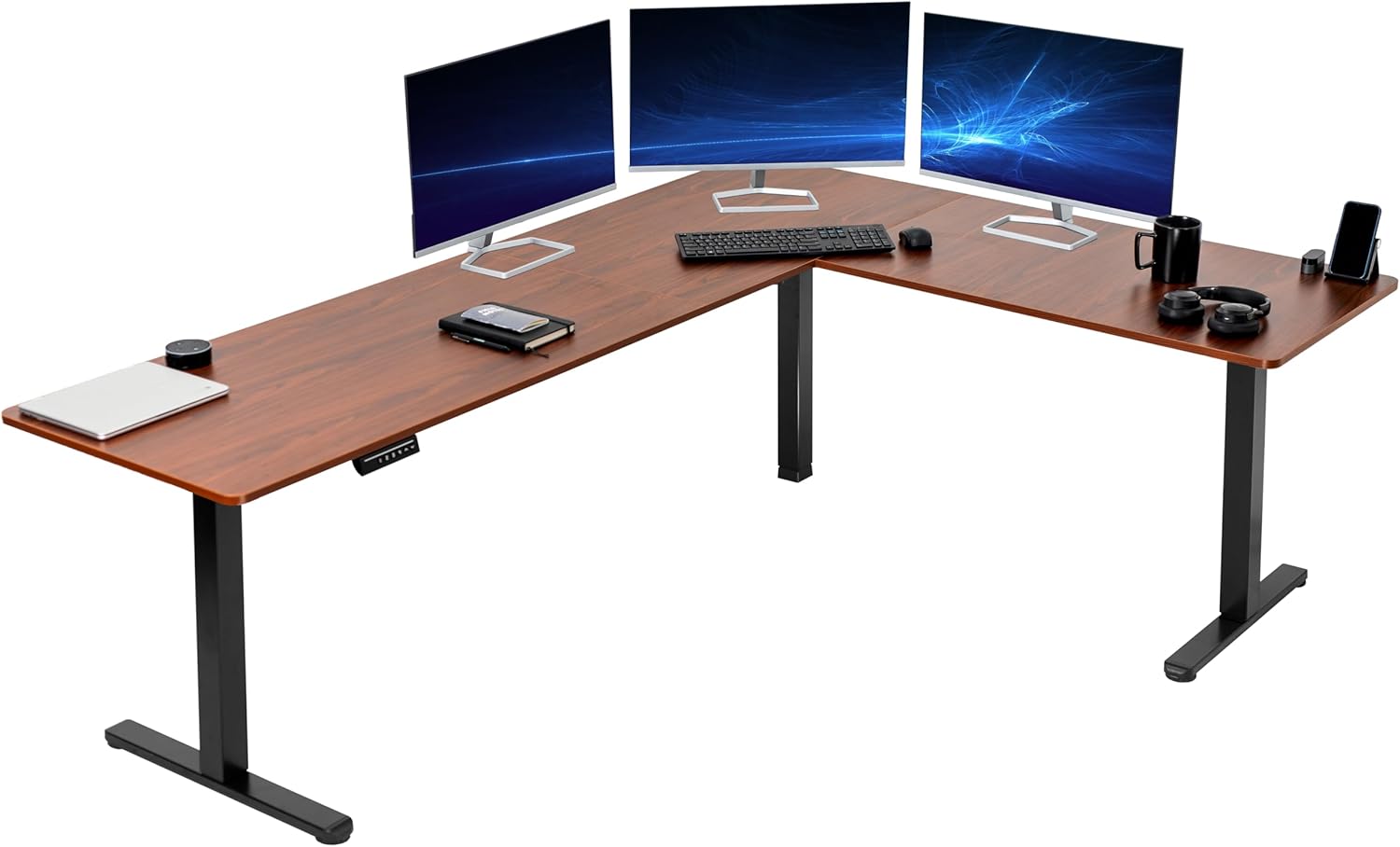 VIVO Electric Corner 63 x 55 inch L-Shaped Standing Desk, Memory Height Adjustment, Black Top Black Frame, DESK-E3CTB