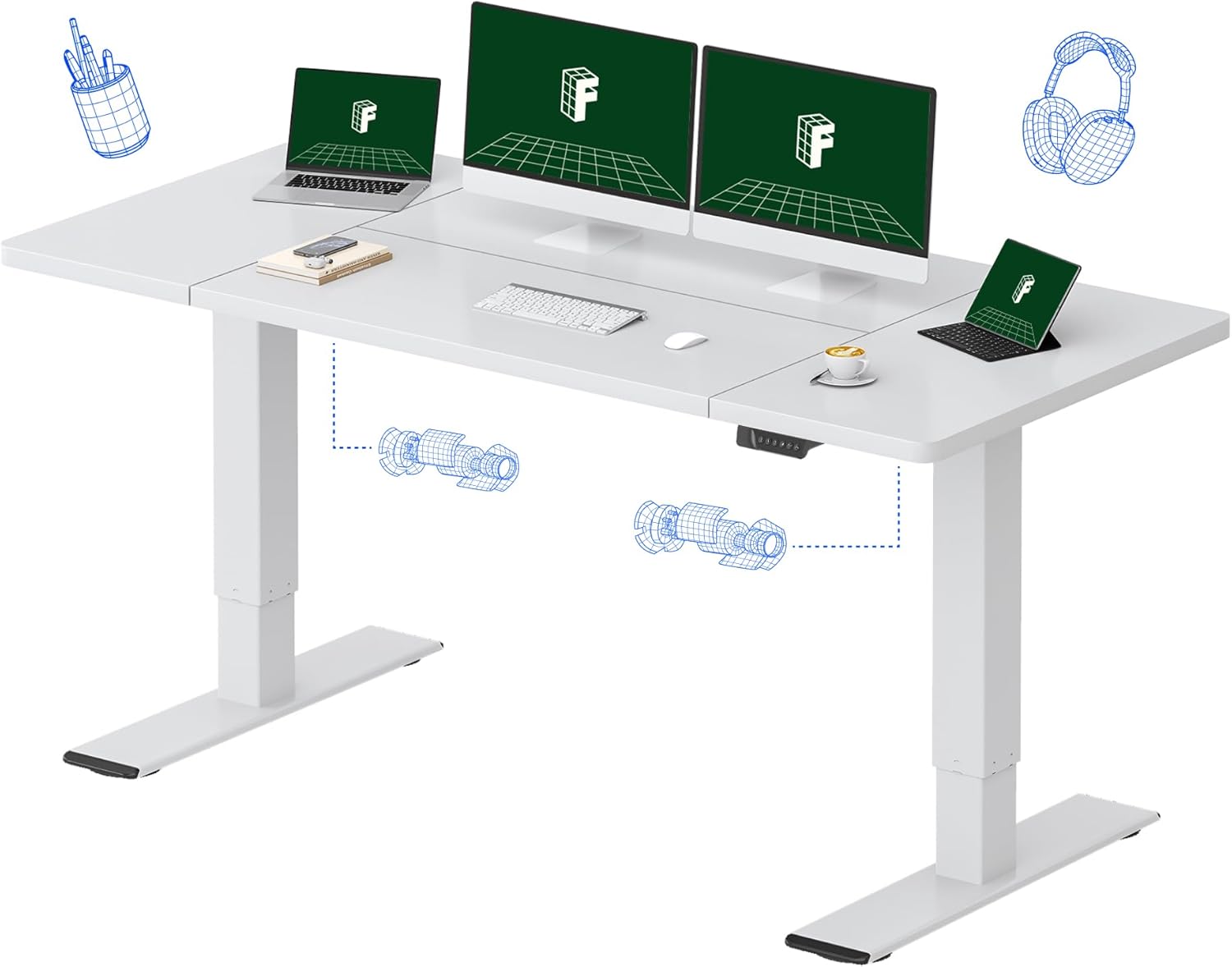 FLEXISPOT One-Piece Electric Standing Desk, 60 x 24 Inches Adjustable Desk with Seamless Desktop, Memory Controller Height Adjustment (Black Frame + Black Desktop, 2 Packages)