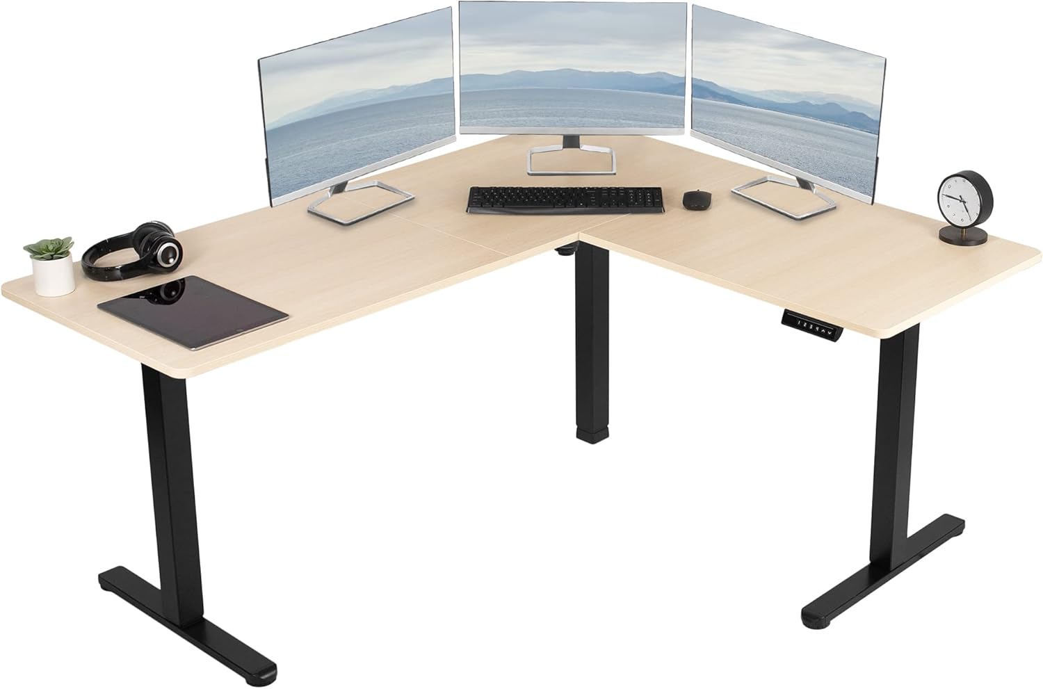 VIVO Electric Corner 63 x 55 inch L-Shaped Standing Desk, Memory Height Adjustment, Black Top Black Frame, DESK-E3CTB
