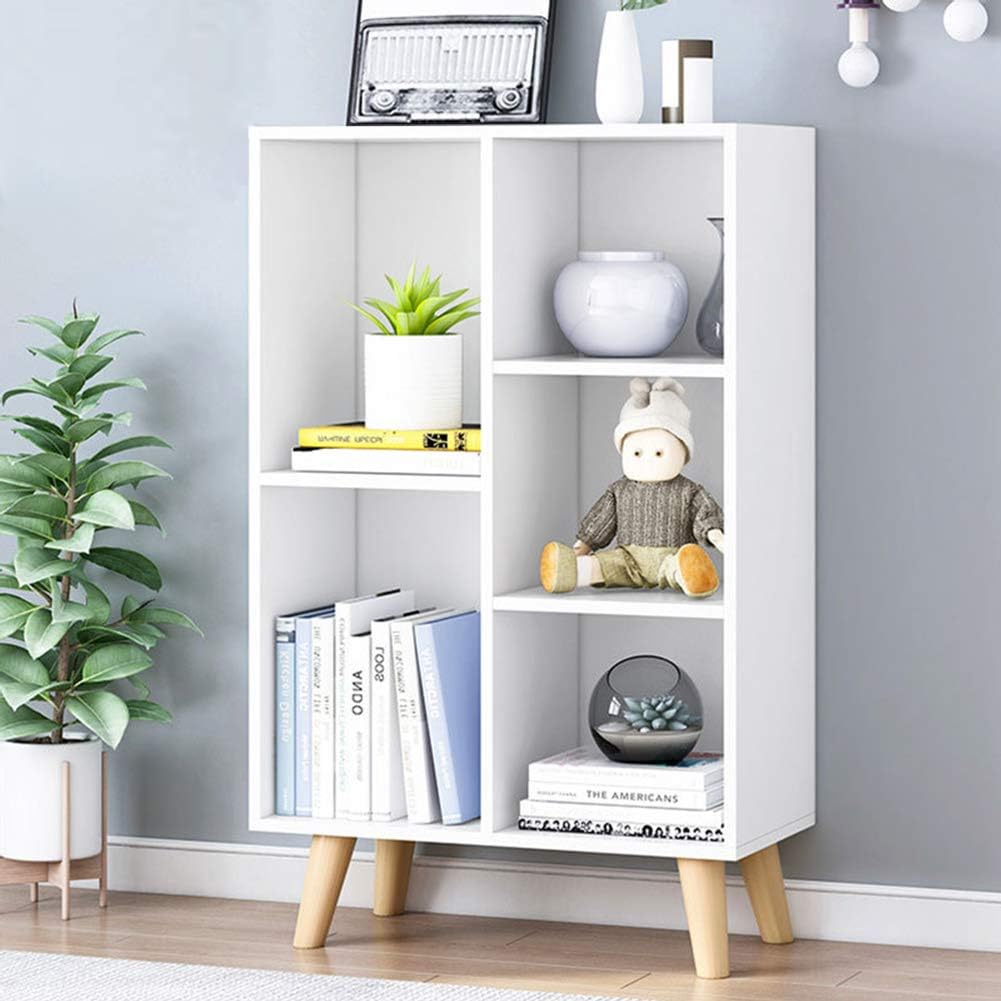 IOTXY Open Shelf Low Bookcase - Wooden 3-Tier Floor Standing Display Cabinet Organizer with Base, 10 Cubes Short Horizontal Bookshelf in Warm White