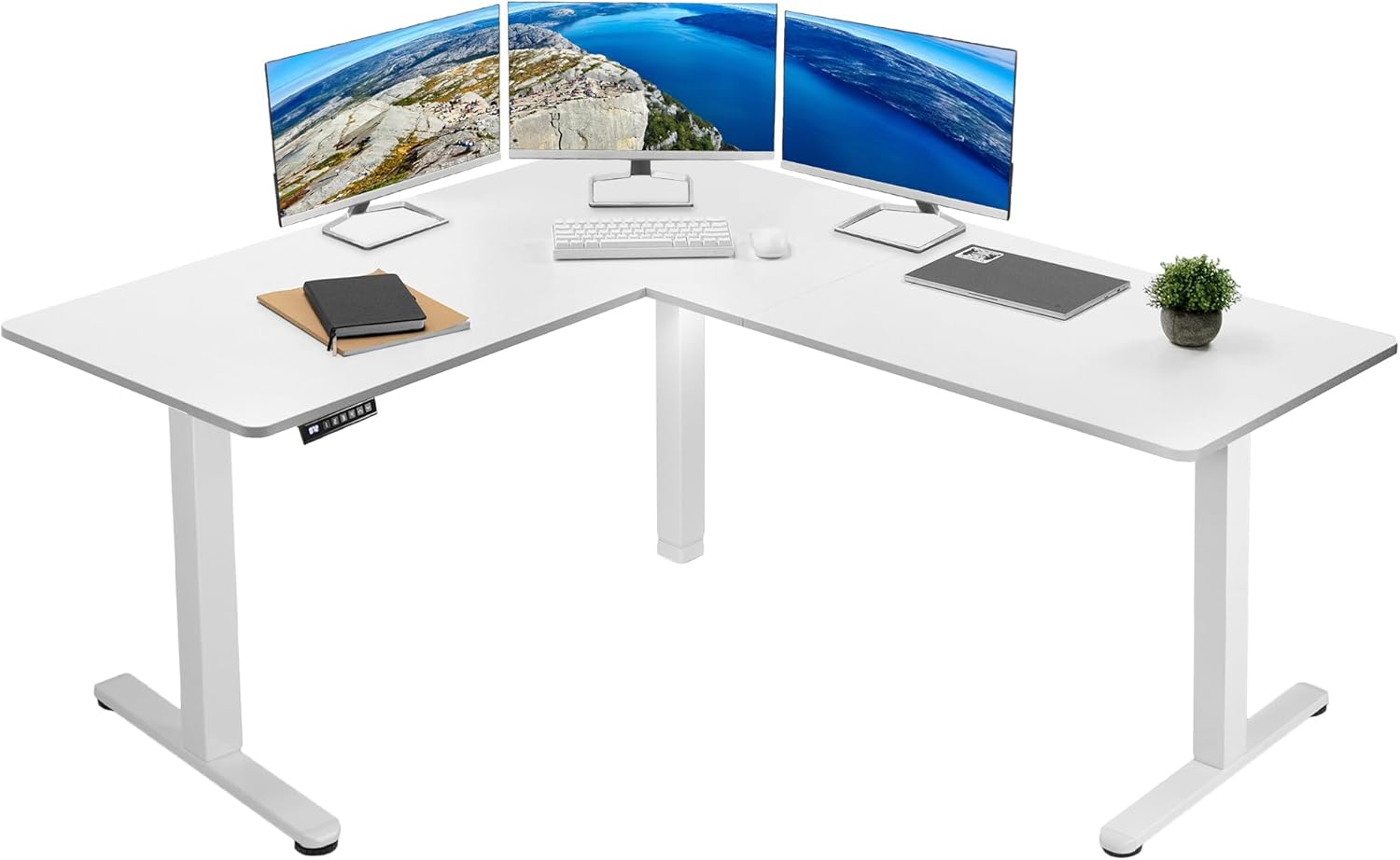 VIVO Electric Corner 63 x 55 inch L-Shaped Standing Desk, Memory Height Adjustment, Black Top Black Frame, DESK-E3CTB
