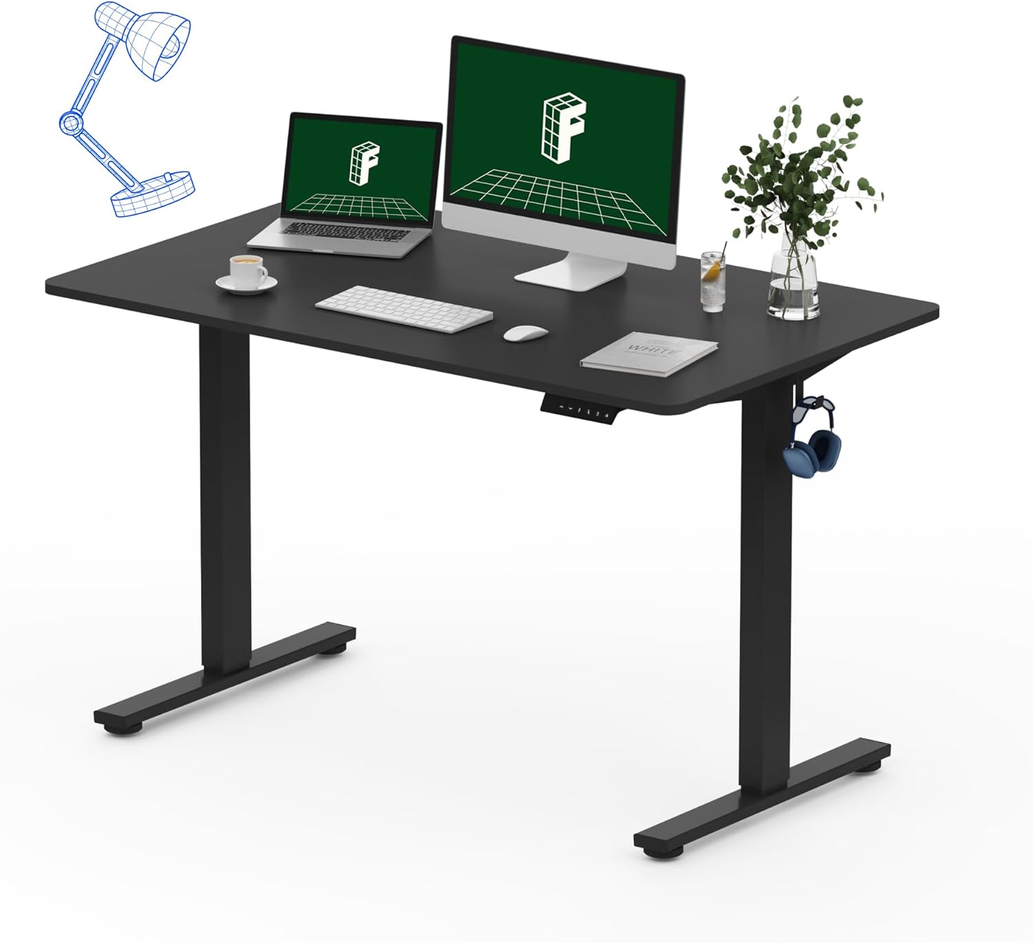 FLEXISPOT One-Piece Electric Standing Desk, 60 x 24 Inches Adjustable Desk with Seamless Desktop, Memory Controller Height Adjustment (Black Frame + Black Desktop, 2 Packages)