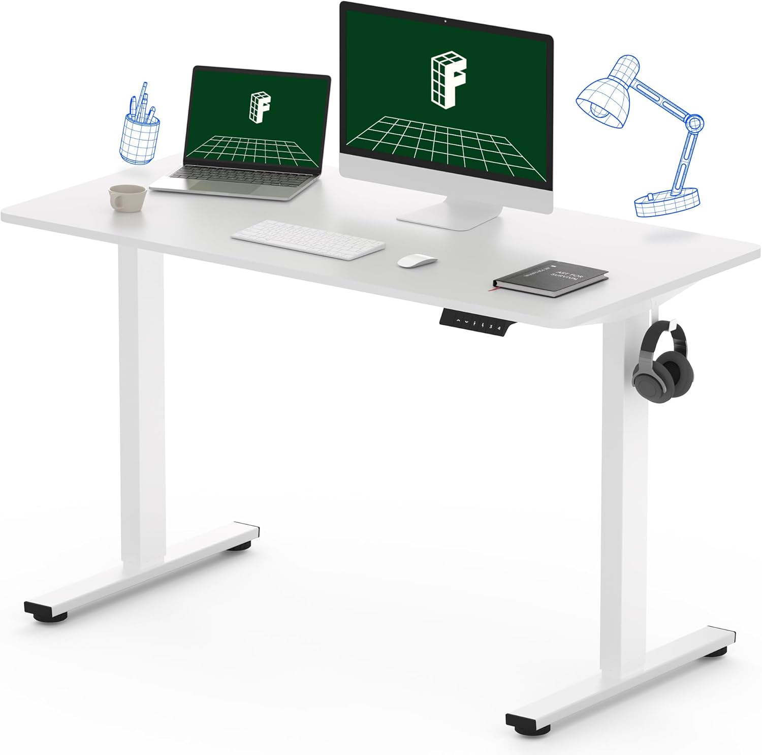 FLEXISPOT One-Piece Electric Standing Desk, 60 x 24 Inches Adjustable Desk with Seamless Desktop, Memory Controller Height Adjustment (Black Frame + Black Desktop, 2 Packages)