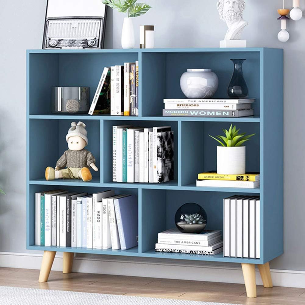 IOTXY Open Shelf Low Bookcase - Wooden 3-Tier Floor Standing Display Cabinet Organizer with Base, 10 Cubes Short Horizontal Bookshelf in Warm White