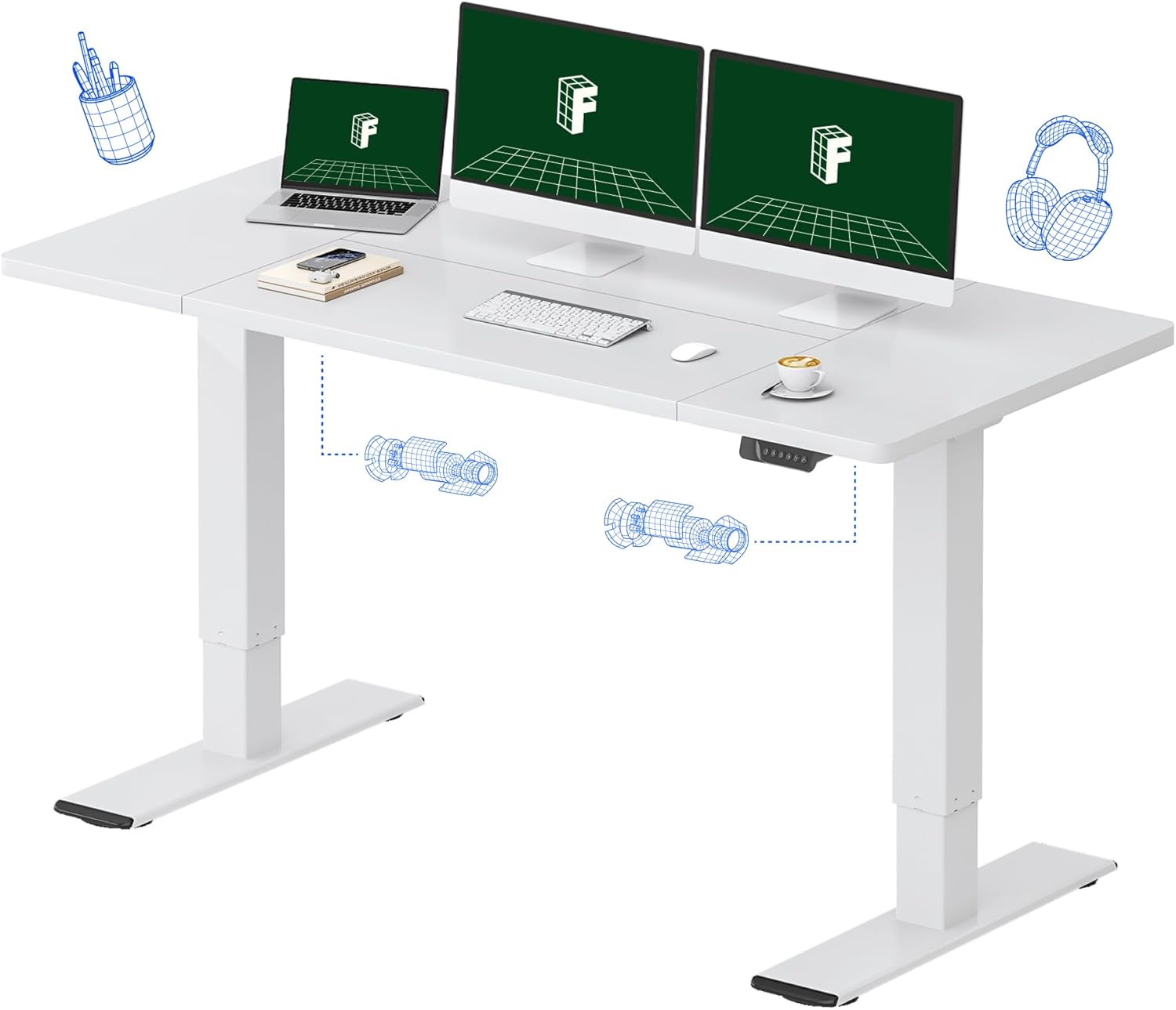 FLEXISPOT One-Piece Electric Standing Desk, 60 x 24 Inches Adjustable Desk with Seamless Desktop, Memory Controller Height Adjustment (Black Frame + Black Desktop, 2 Packages)