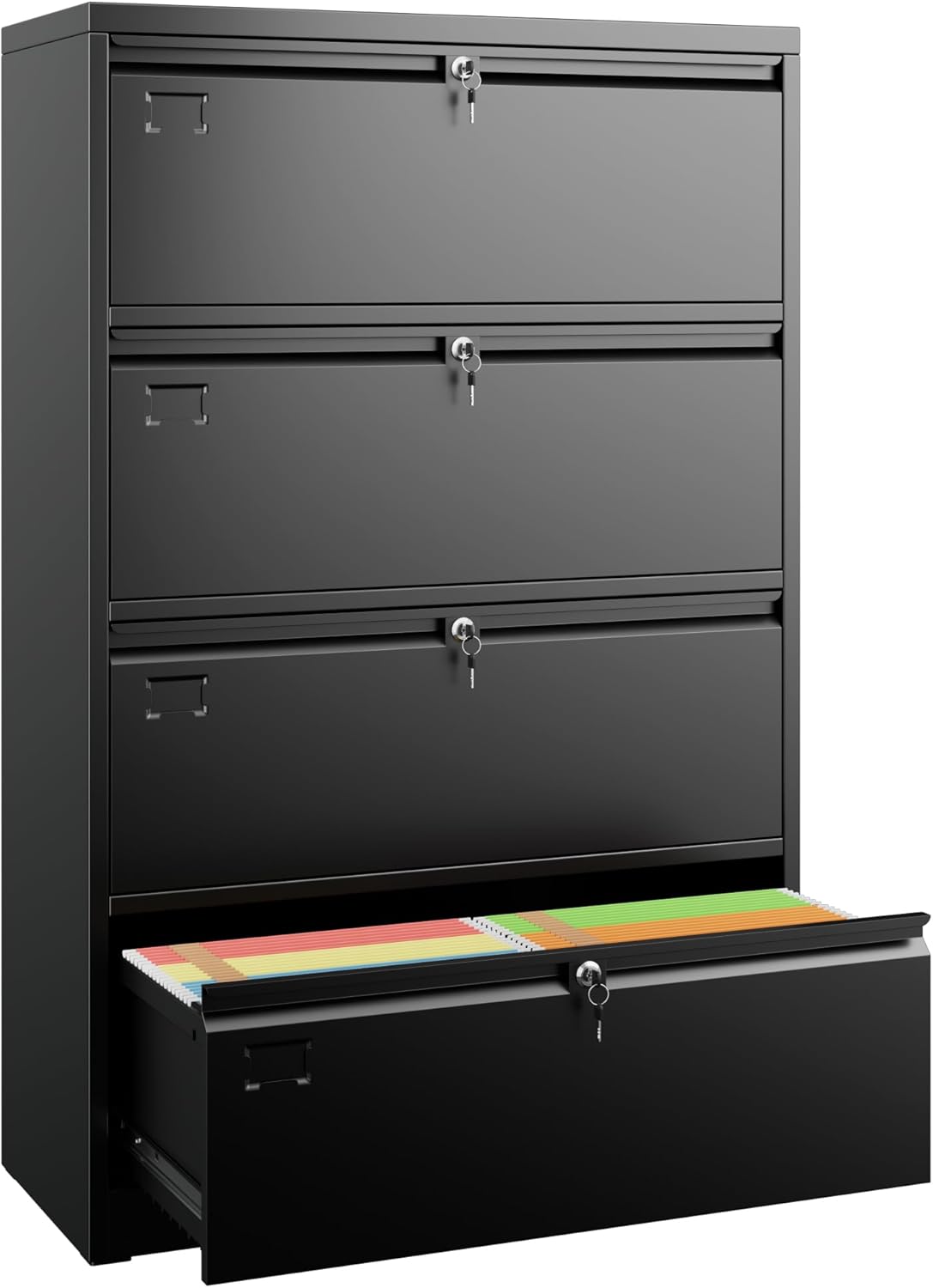 SUXXAN 4 Drawer File Cabinet, Metal Vertical Black Filing Cabinets with Locks Name Card Holder for Home Office, Assembly Required