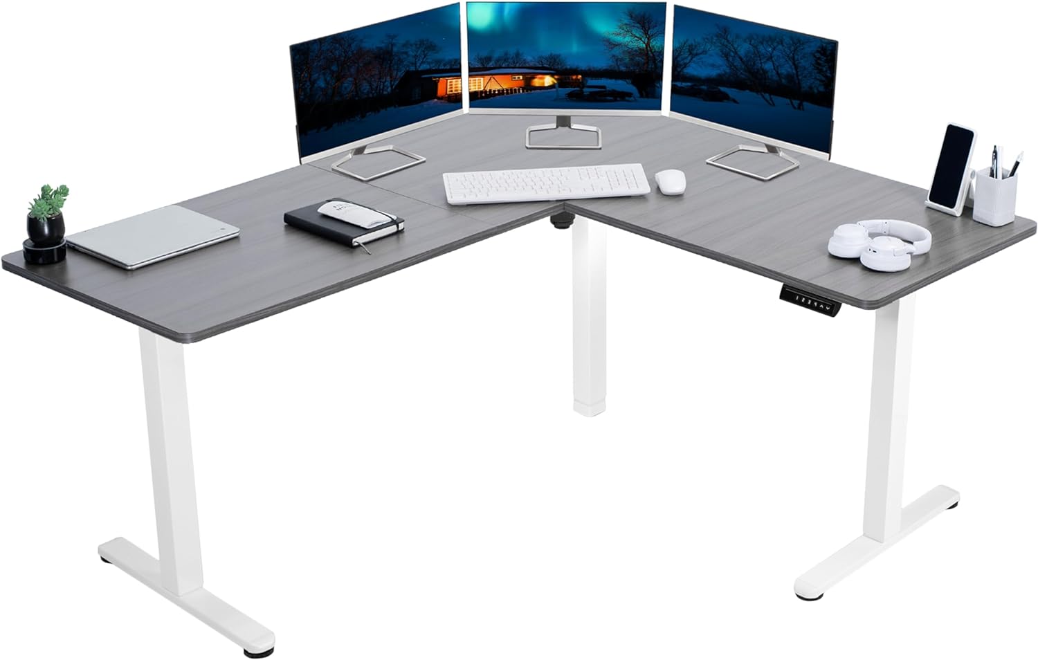 VIVO Electric Corner 63 x 55 inch L-Shaped Standing Desk, Memory Height Adjustment, Black Top Black Frame, DESK-E3CTB