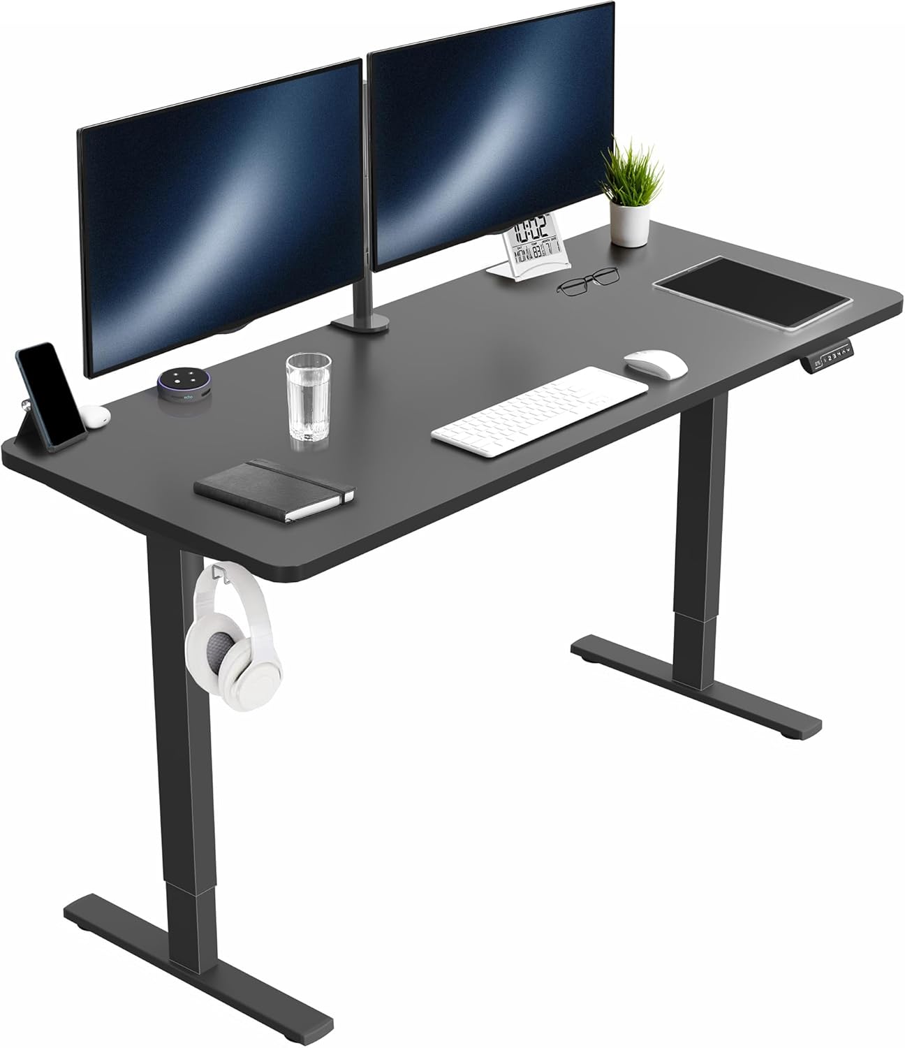 VIVO Electric 60 x 30 in Standing Desk, Memory Height Adjustment, 1B Series, Holds 220 lbs, Black Top Black Frame, DESK-KIT-1B6B-30