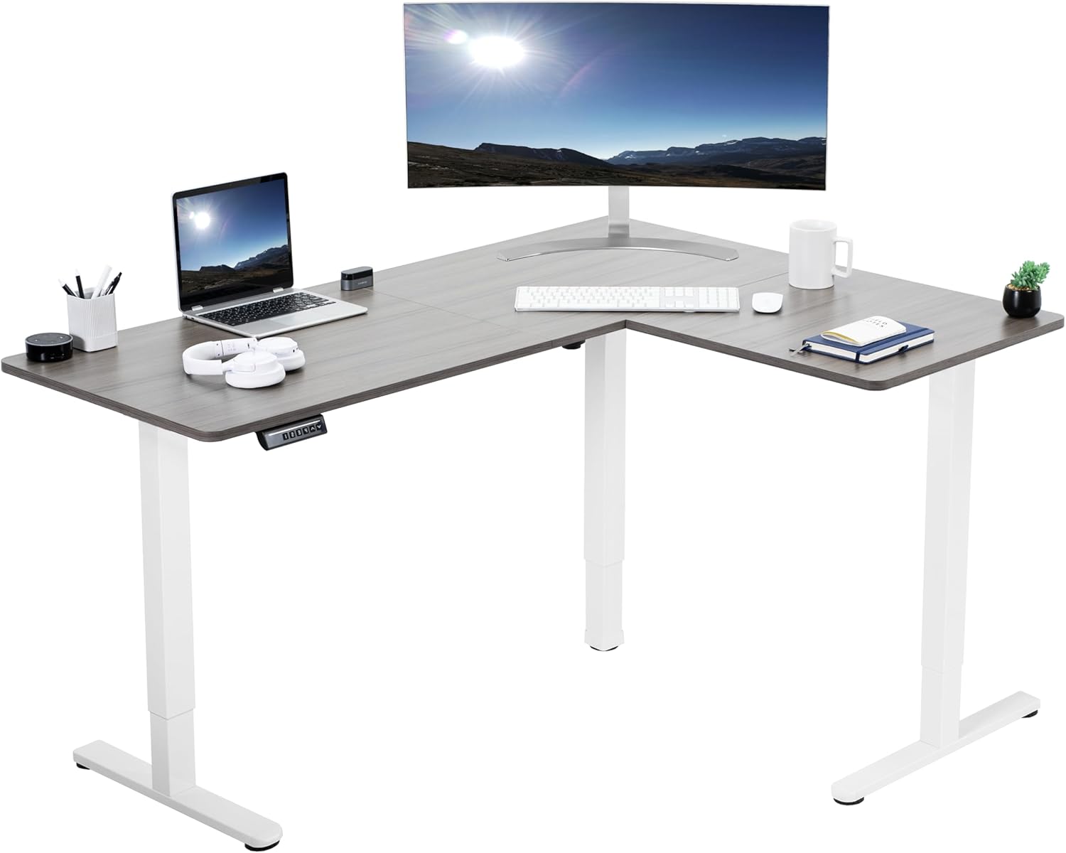 VIVO Electric Corner 63 x 55 inch L-Shaped Standing Desk, Memory Height Adjustment, Black Top Black Frame, DESK-E3CTB