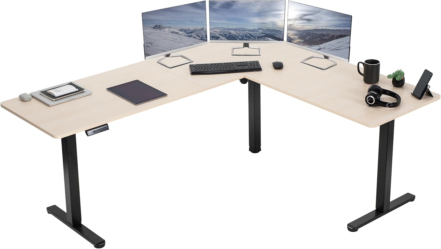 VIVO Electric Corner 63 x 55 inch L-Shaped Standing Desk, Memory Height Adjustment, Black Top Black Frame, DESK-E3CTB