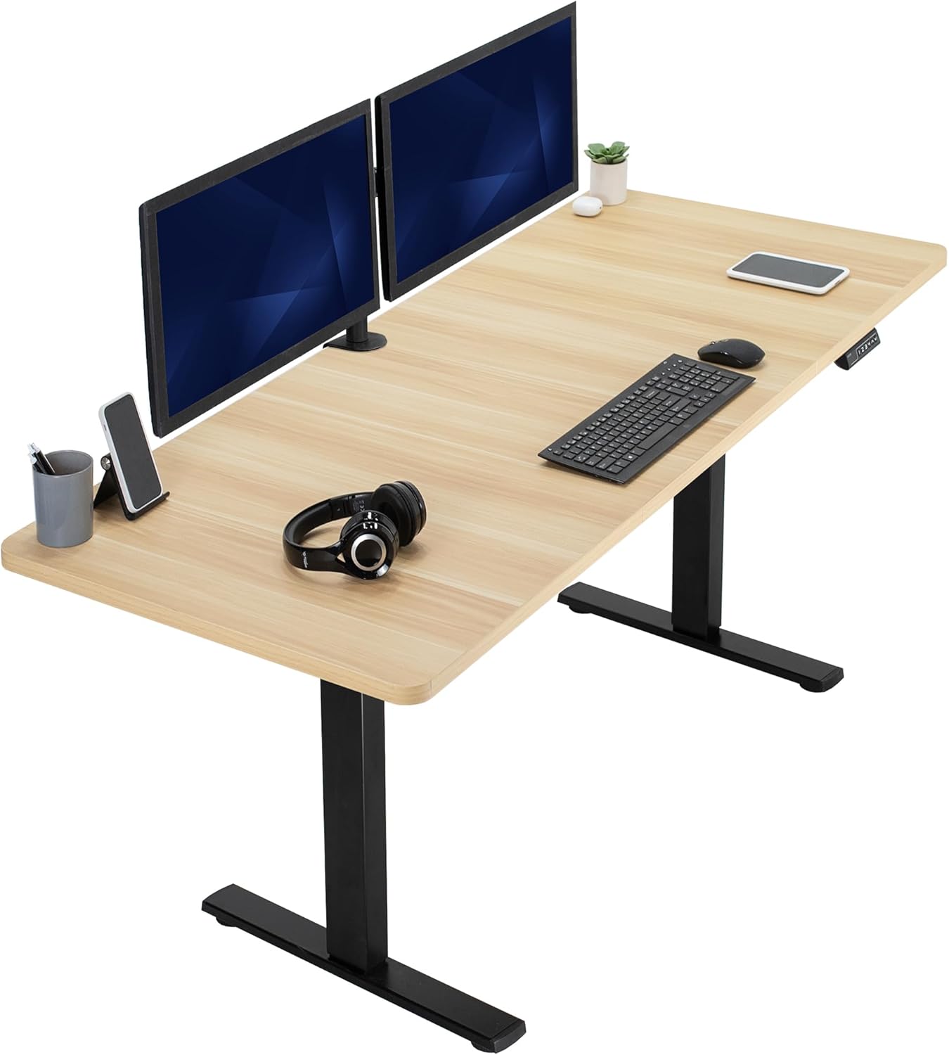 VIVO Electric 60 x 30 in Standing Desk, Memory Height Adjustment, 1B Series, Holds 220 lbs, Black Top Black Frame, DESK-KIT-1B6B-30