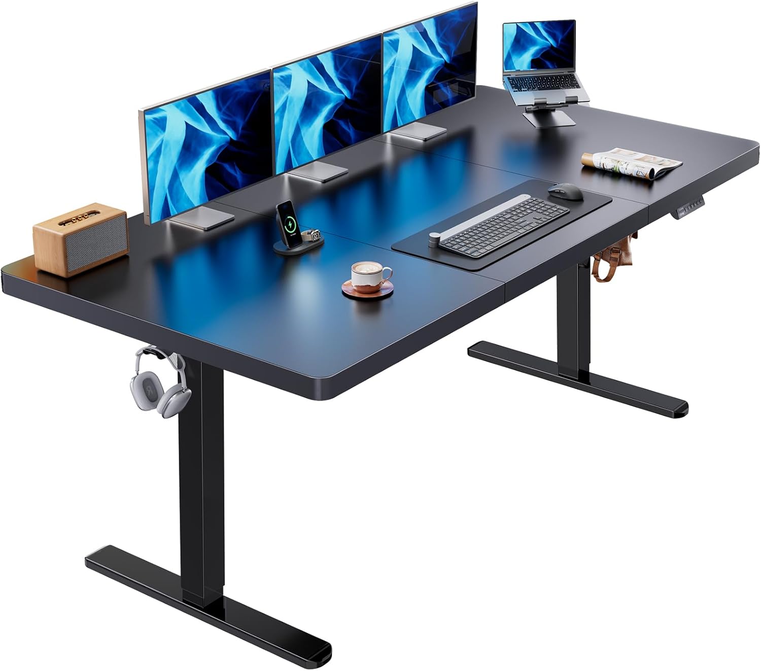 HUANUO 71 x 30 inch Electric Standing Desk, Powerful Brushless Motor Large Height Adjustable Table, 4 Memory Preset Sit Stand Up Desk, Home Office Computer Table with Thick T-Shaped Frame