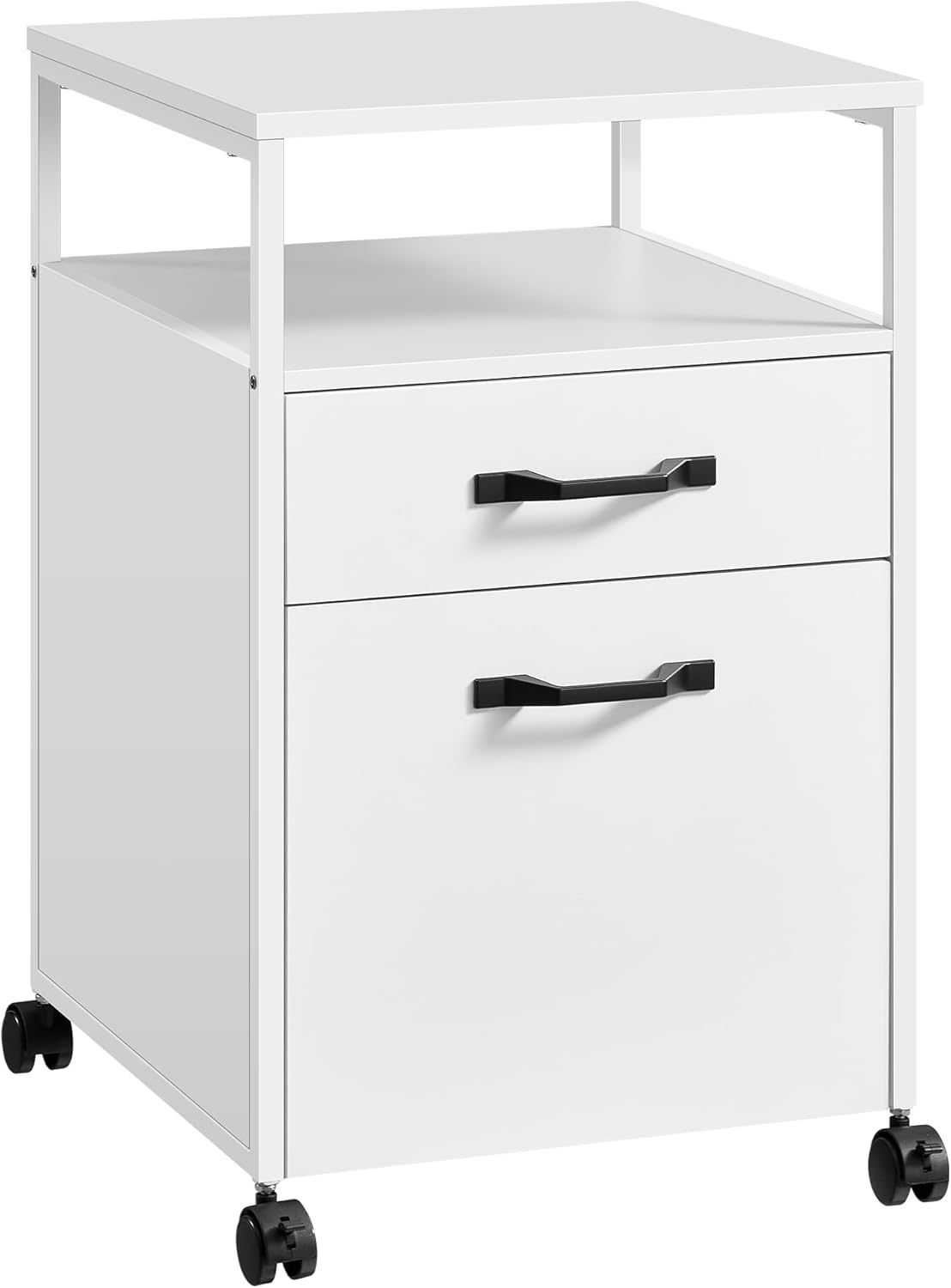 VASAGLE File Cabinet, Mobile Filing Cabinet with Wheels, 2 Lockable Drawers, Open Shelf, for A4, Letter Size, Hanging File Folders, Ink Black UOFC077B16