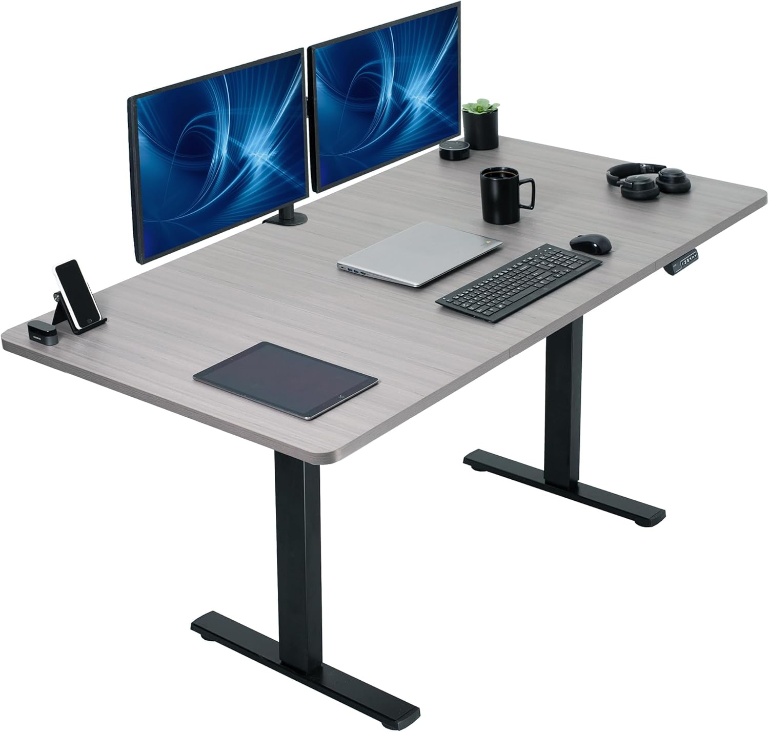 VIVO Electric 60 x 30 in Standing Desk, Memory Height Adjustment, 1B Series, Holds 220 lbs, Black Top Black Frame, DESK-KIT-1B6B-30