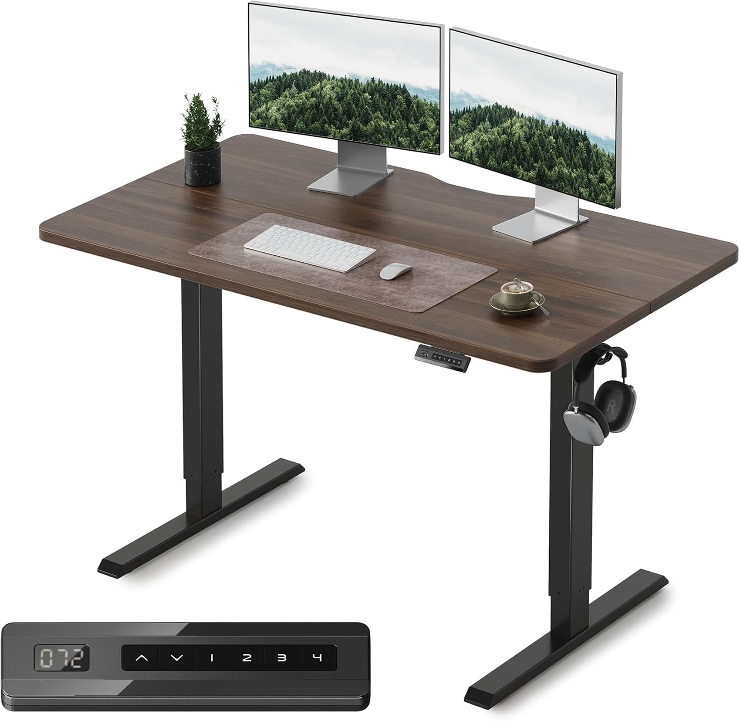 FEZIBO Standing Desk, 48 × 24 Inches Electric Height Adjustable, Sit and Stand Up, Computer Office Desk with Splice Board, White Frame/Maple TOP
