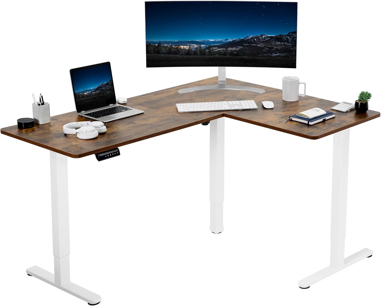 VIVO Electric Corner 63 x 55 inch L-Shaped Standing Desk, Memory Height Adjustment, Black Top Black Frame, DESK-E3CTB